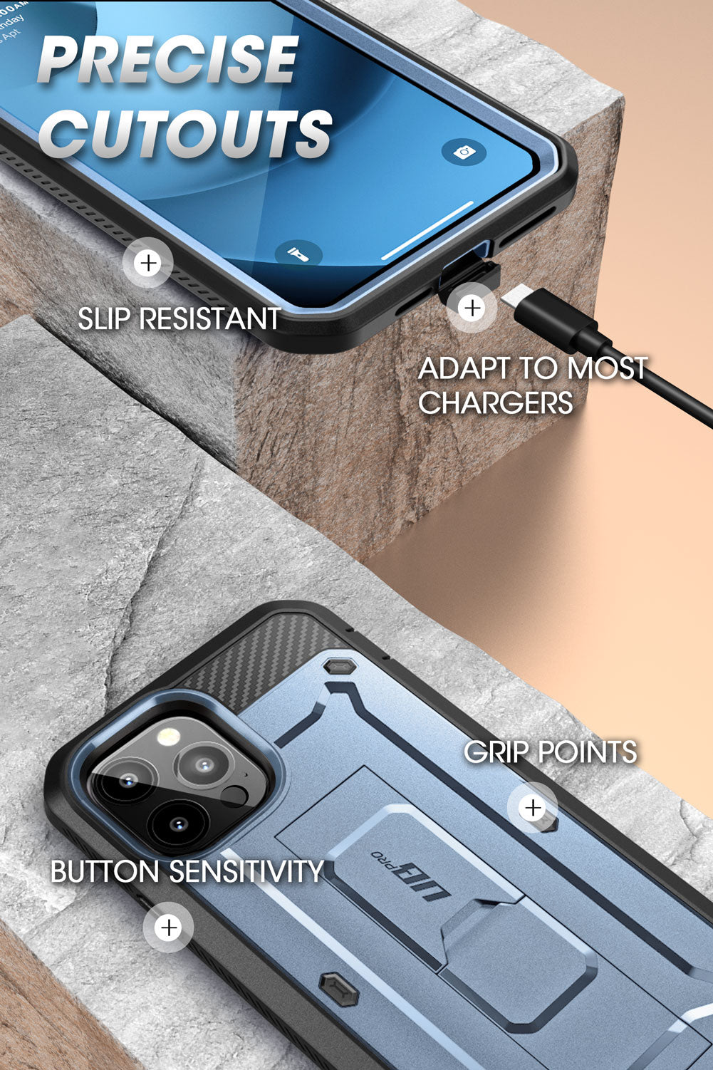 iPhone 14 Pro 6.1 Inch Unicorn Beetle Pro Rugged Case - Shockproof & Military Grade Protection - Metallic Blue - Perfect for Outdoor Adventures & Extreme Sports