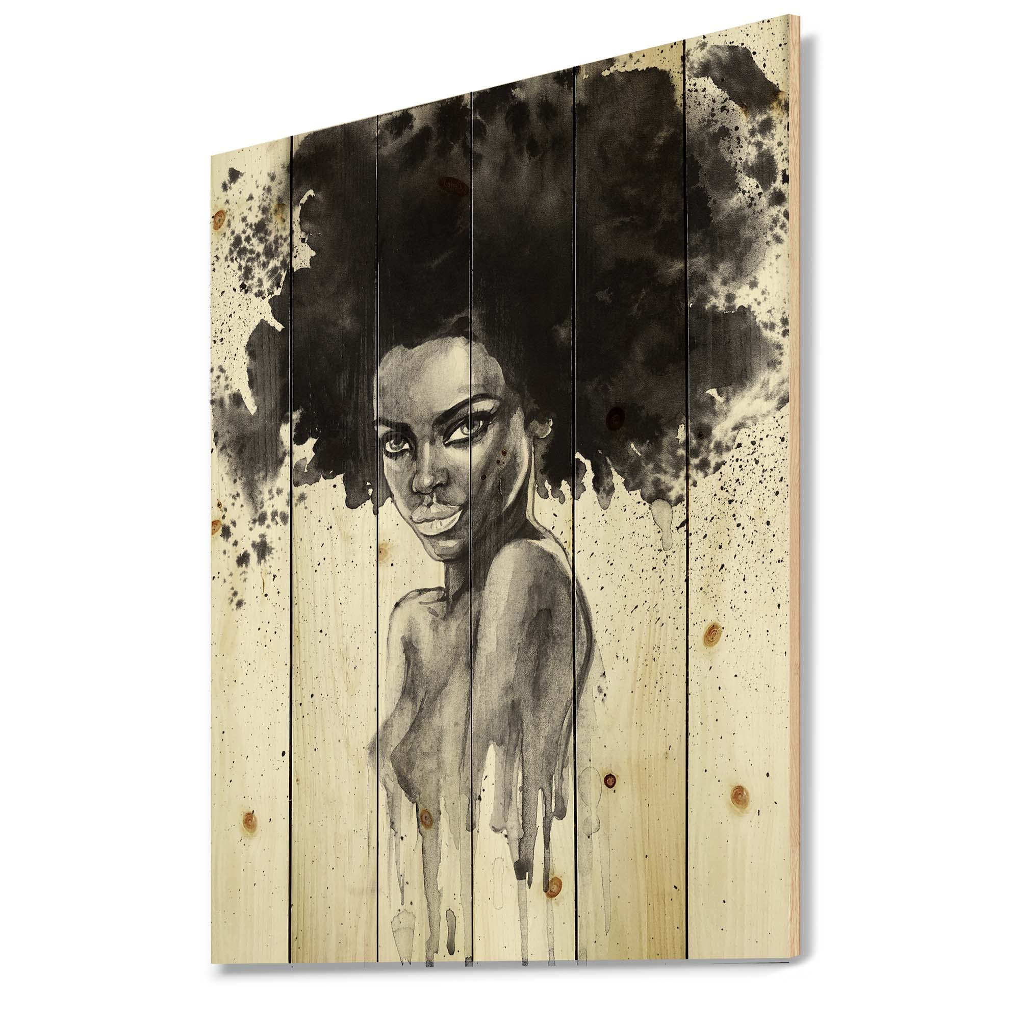 Modern Black Wood Wall Art - African American Woman Portrait for Home Decor