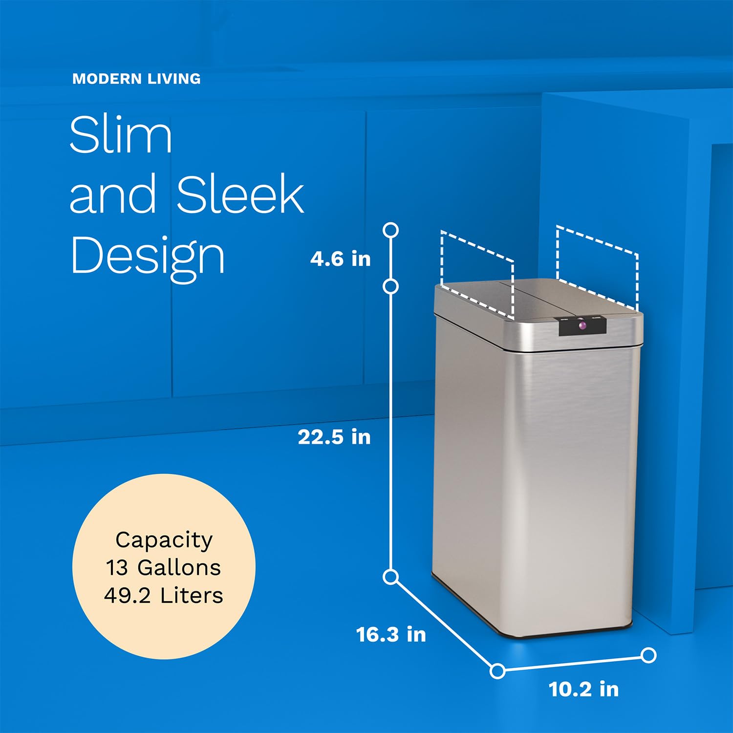 hOmeLabs 13 Gallon Automatic Trash Can for Kitchen - Stainless Steel Touchless Motion Sensor Garbage Bin with Butterfly Lid, Infrared Technology & AC Adapter - Perfect for Home, Office, Restaurant Use