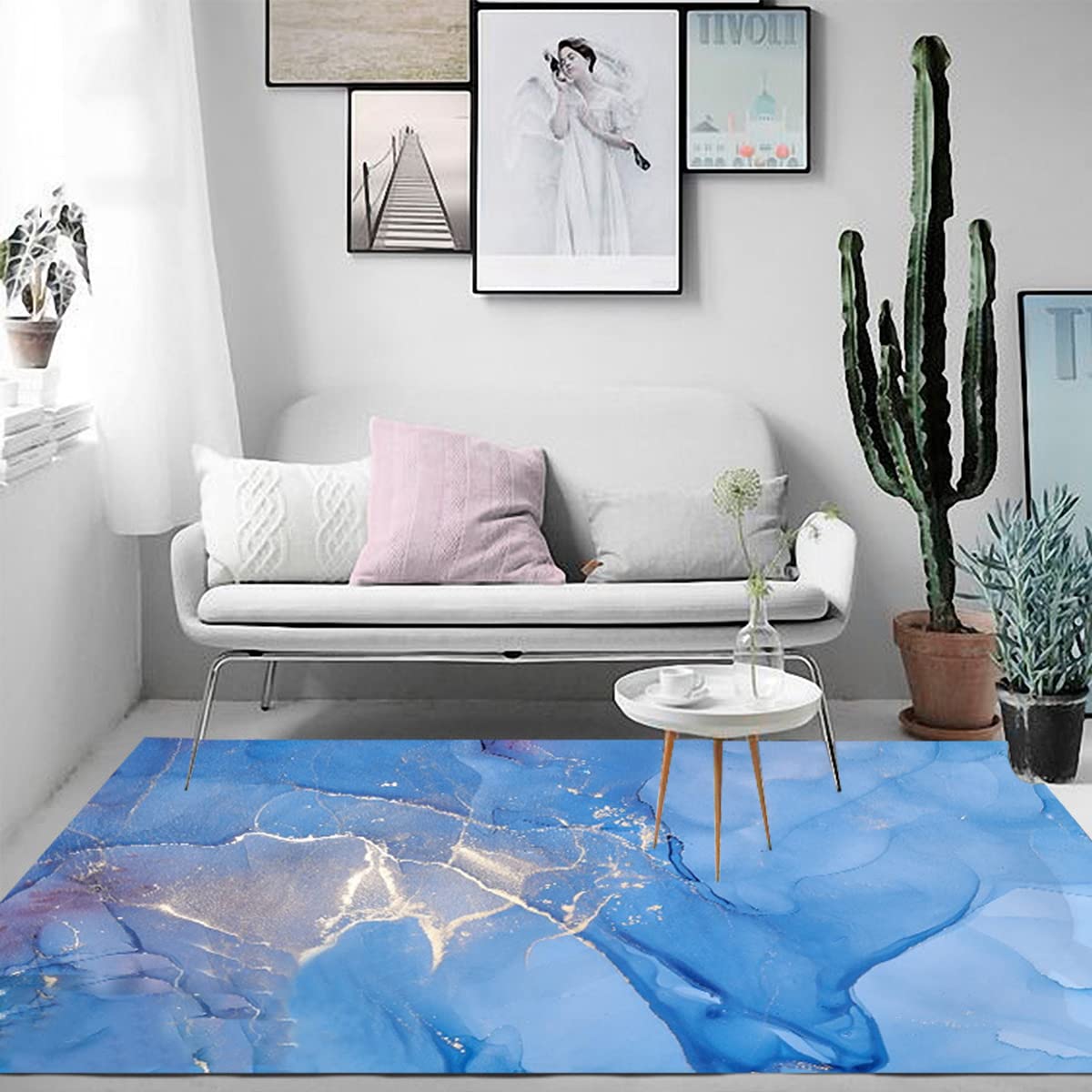 Turquoise Gold Marble Abstract Area Rug 6x9 Feet - Soft Bohemian Chic Carpet for Living Room, Bedroom, Dining Table | Washable Indoor/Outdoor Rug for Home Office, Kitchen, Laundry Runner | Perfect for Boho Decor, Cozy Spaces & High-Traffic Areas