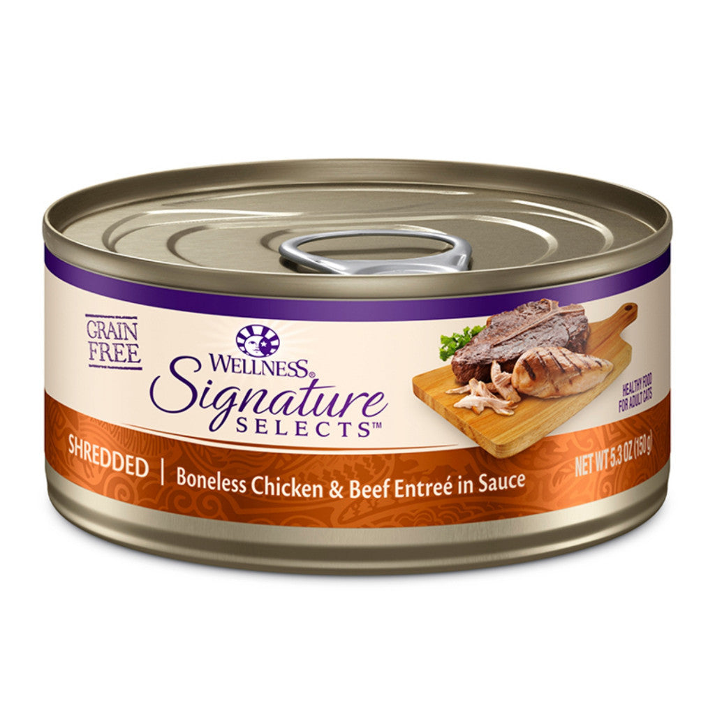 Wellness Core Signature Selects Grain-Free Cat Food - Chunky Pate with Flaked Shredded Meat, 150g Can, Healthy Adult Cat Food for Weight Management & Digestion - Perfect for Mealtime or as a Nutritious Topper