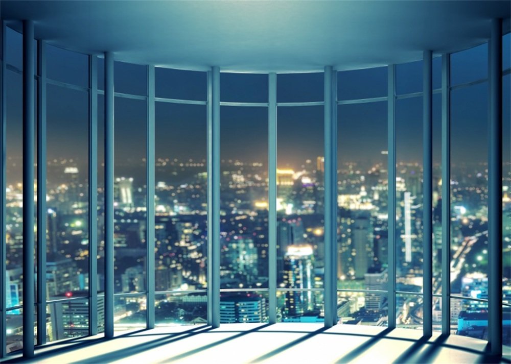 Laeacco 10x6.5ft New York City Night Skyline Backdrop - Aerial View Photography Background with French Windows & Shining Lights for Romantic Photo Shoots, Studio Props, Adult Portraits - Perfect for Wedding, Anniversary, and Couple Photography Sessions