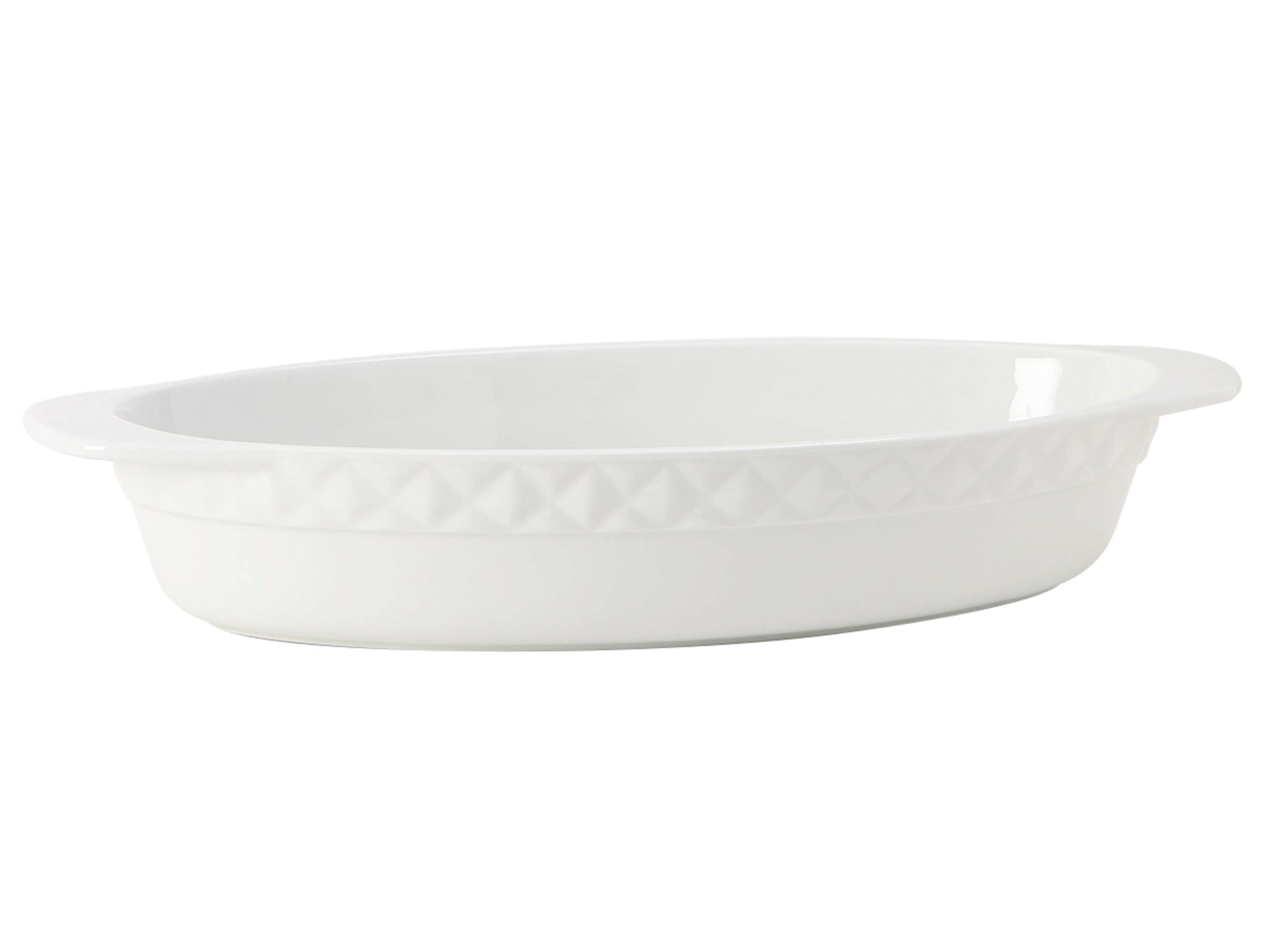 Premium Tuxton Porcelain White Embossed Hand-Painted 3.5-Quart Oval Casserole Dish Set of 2 - Scratch & Chip Resistant, Lead & Cadmium Free - Oven, Microwave & Dishwasher Safe - Perfect for Baking, Roasting & Serving Family Meals