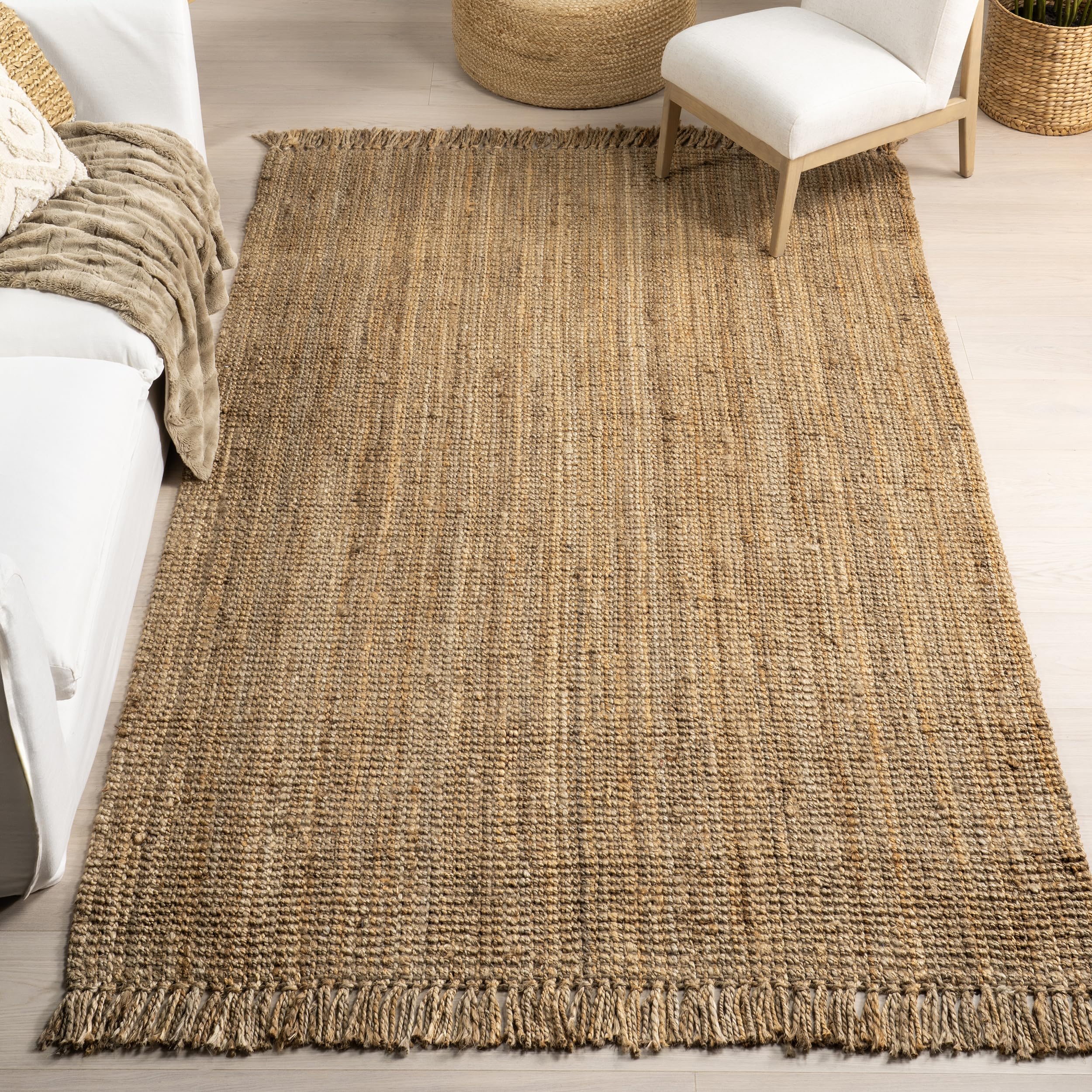 nuLOOM 8'x8' Square Daniela Jute Tassel Hand Woven Area Rug - Natural Chunky Farmhouse Design, Eco-Friendly Natural Fiber for Bedroom, Dining Room, Living Room, Hallway, Office & Entryway | Perfect for Boho, Coastal & Rustic Home Decor