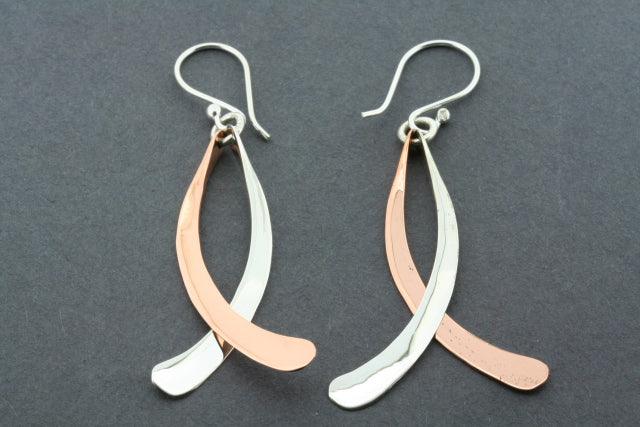 Elegant Copper & Silver Curved Drop Earrings for Women - Boho Chic Handmade Jewelry for Parties, Weddings & Everyday Wear
