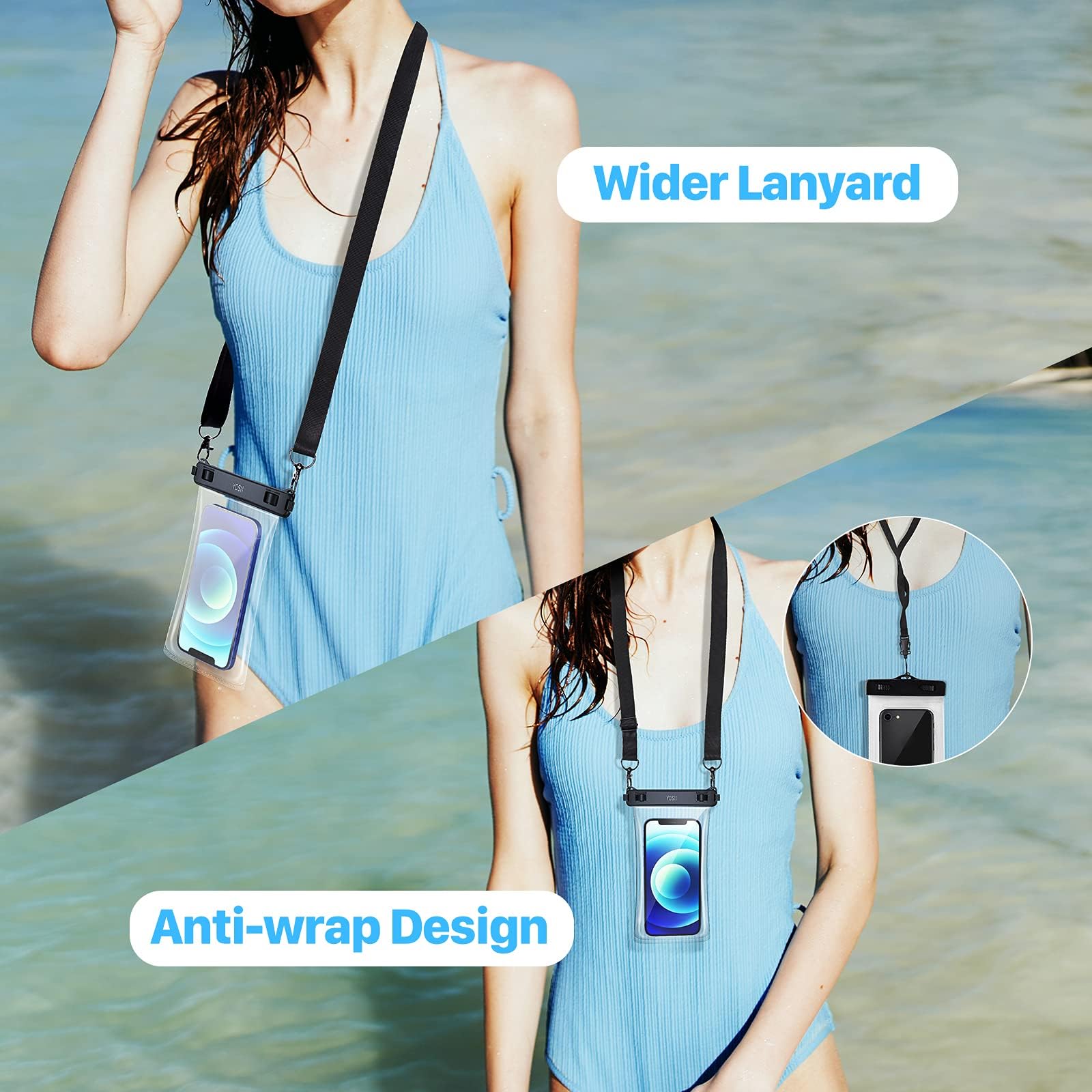 YOSH Waterproof Phone Pouch [2 Pack] - IPX8 Waterproof Case for iPhone 16/15/14/13 Pro Max Plus & Samsung S24/S23/S22 Ultra (Up to 7.5
