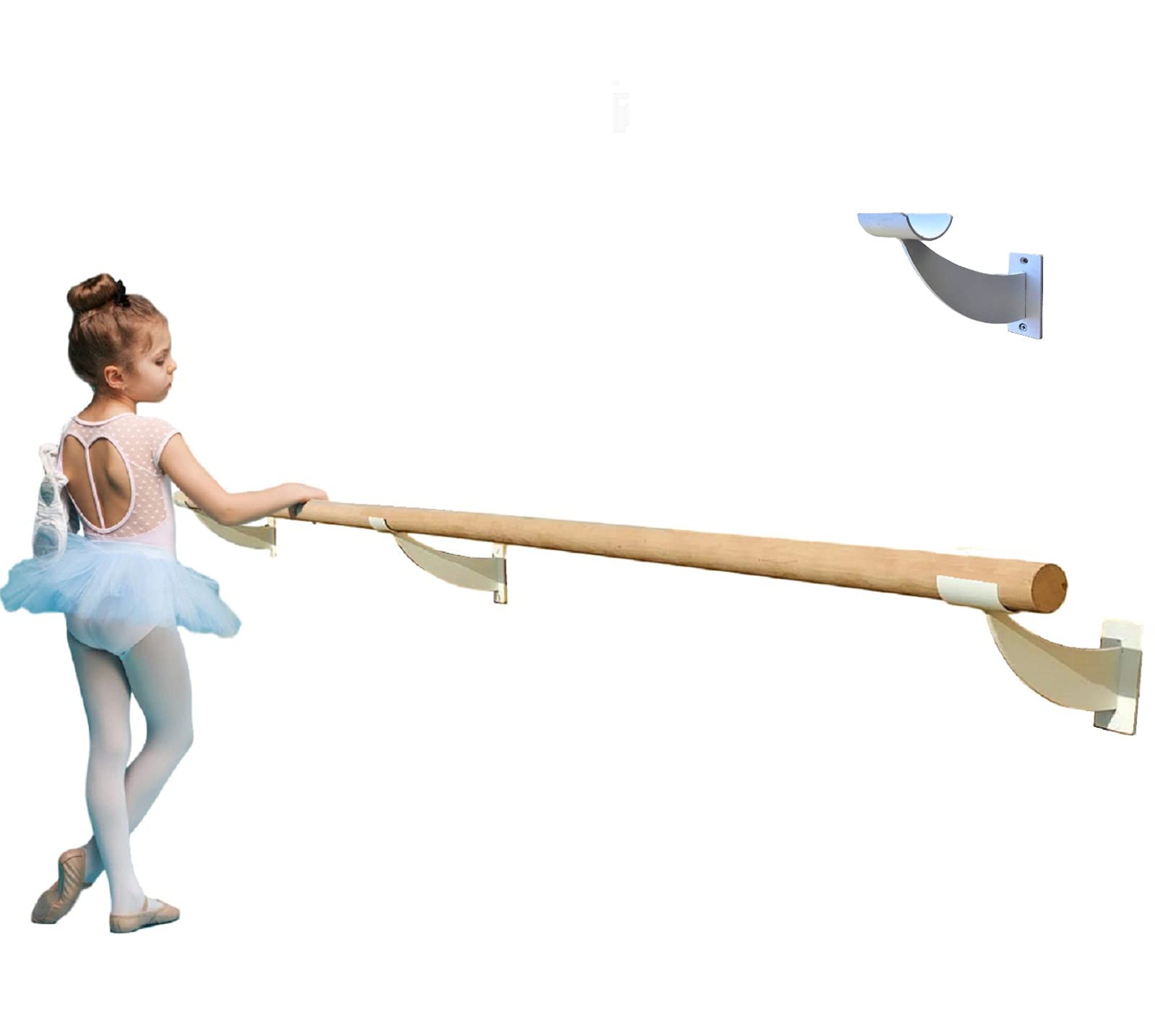 15 FT White Wooden Ballet Barre for Kids & Adults - 1.5