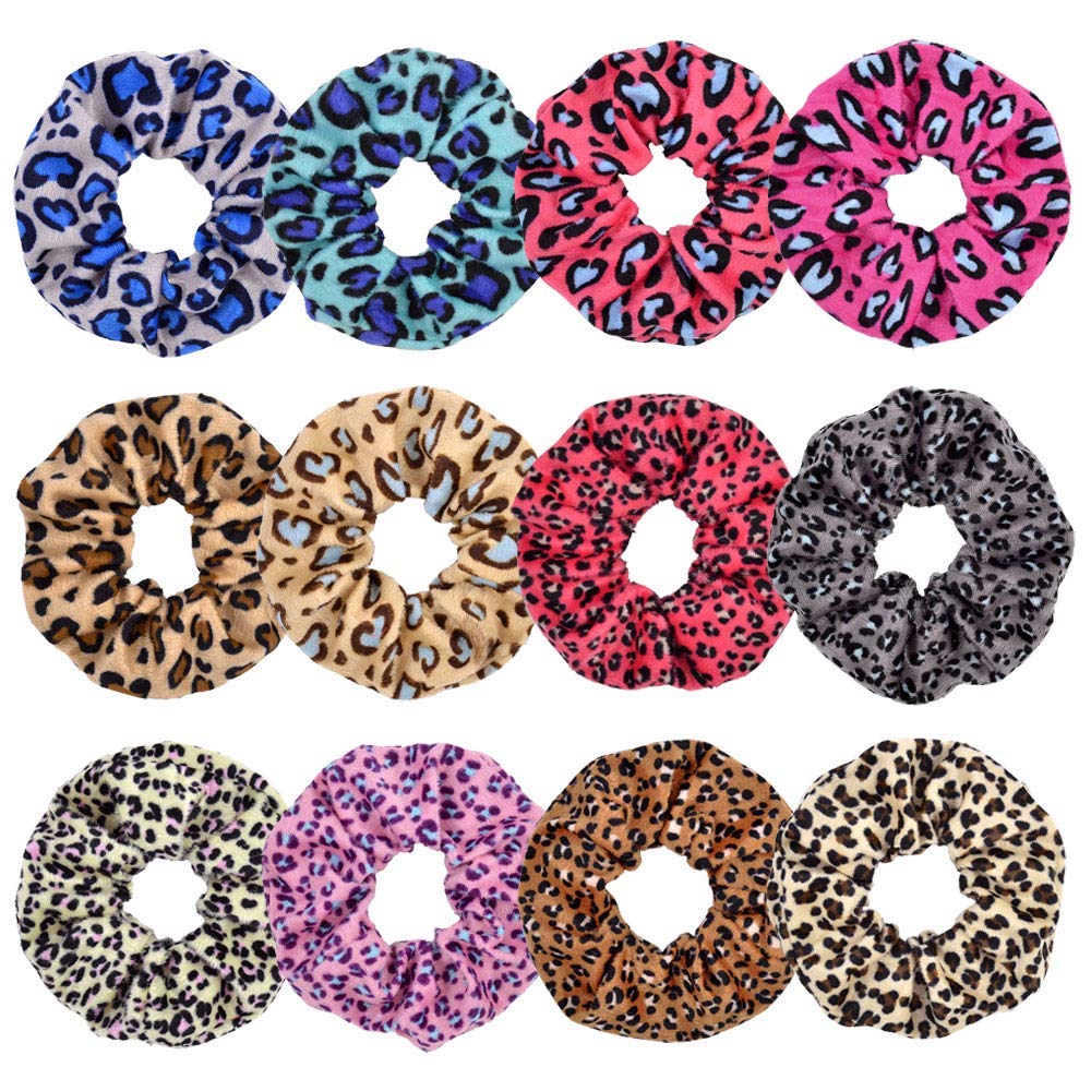 12 Pcs Velvet Hair Scrunchies - Soft Elastic Hair Bands with Leopard Print for Women & Girls | Ponytail Holders, Hair Ties for Workout, Office, Party & Daily Use Hair Accessories