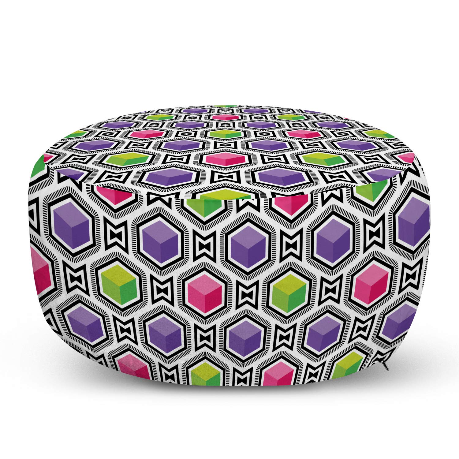 Ambesonne Abstract Ottoman Pouf - Colorful Geometric Pattern Footrest with Removable Cover for Living Room & Bedroom Decor | Soft Cube Design Accent Stool for Lounge, Reading Nook, or Dorm Room