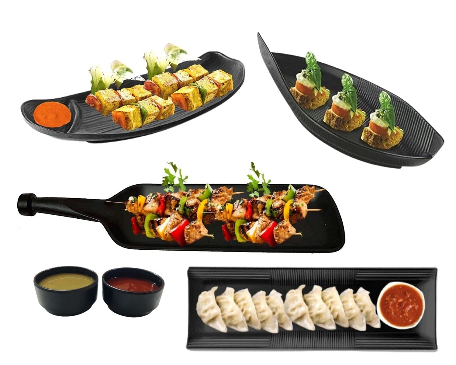 6-Piece Black Melamine Serving Platter Set for Snacks, Desserts & Parties - Matt Black