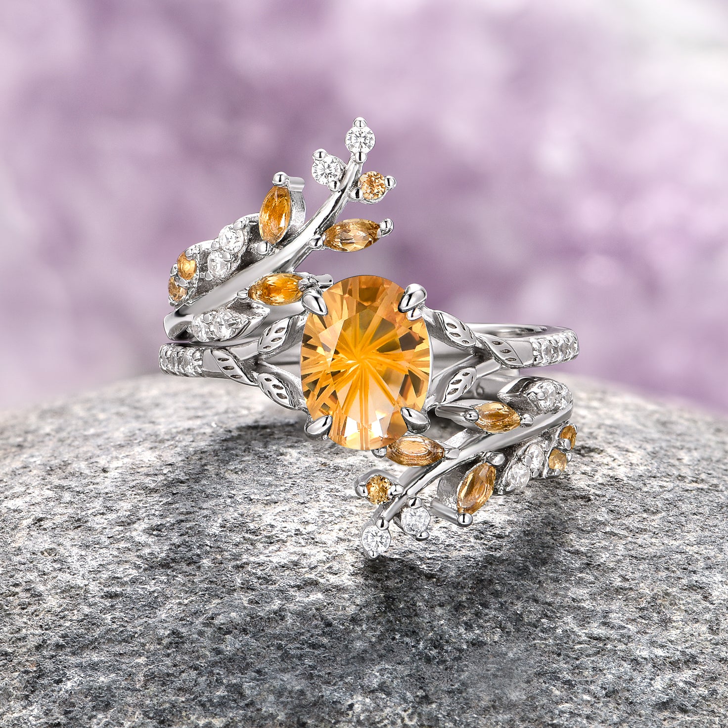 Fantasy Cut Citrine Couples Ring - Elegant Gemstone Jewelry for Women & Men | Perfect for Anniversaries, Engagements & Romantic Gifts