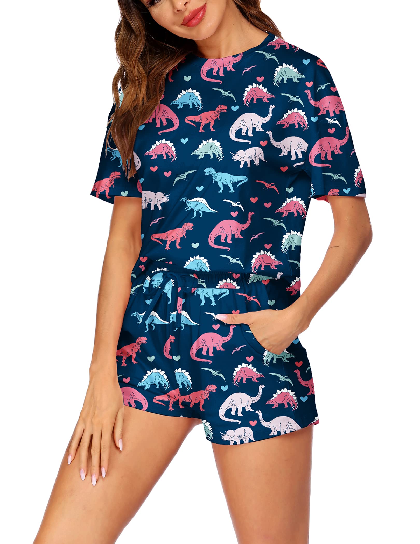 Hotouch Women's Tie Dye Printed Cotton Pajama Set - Short Sleeve Top & Shorts 2-Piece Sleepwear - Soft Lounge Pjs for Summer Nights, Sleepovers & Relaxing at Home