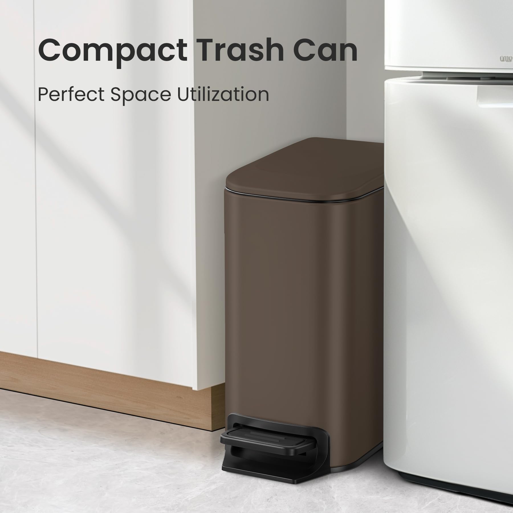 Cesun 6L/1.6 Gallon Stainless Steel Bathroom Trash Can with Soft Close Lid & Step Pedal - Removable Inner Bucket, Anti-Fingerprint Finish (Brown) - Perfect for Bathrooms, Kitchens, Offices & Small Spaces