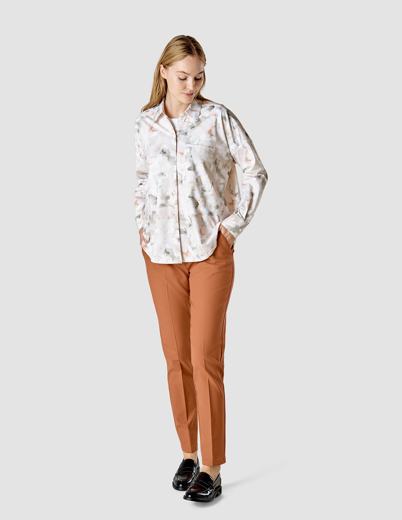 Oversized Long Sleeve Shirt for Women - Soft Loose Fit Button Down Blouse with Rainforest Print | Casual Workwear & Boho Style Outfit for Fall Fashion