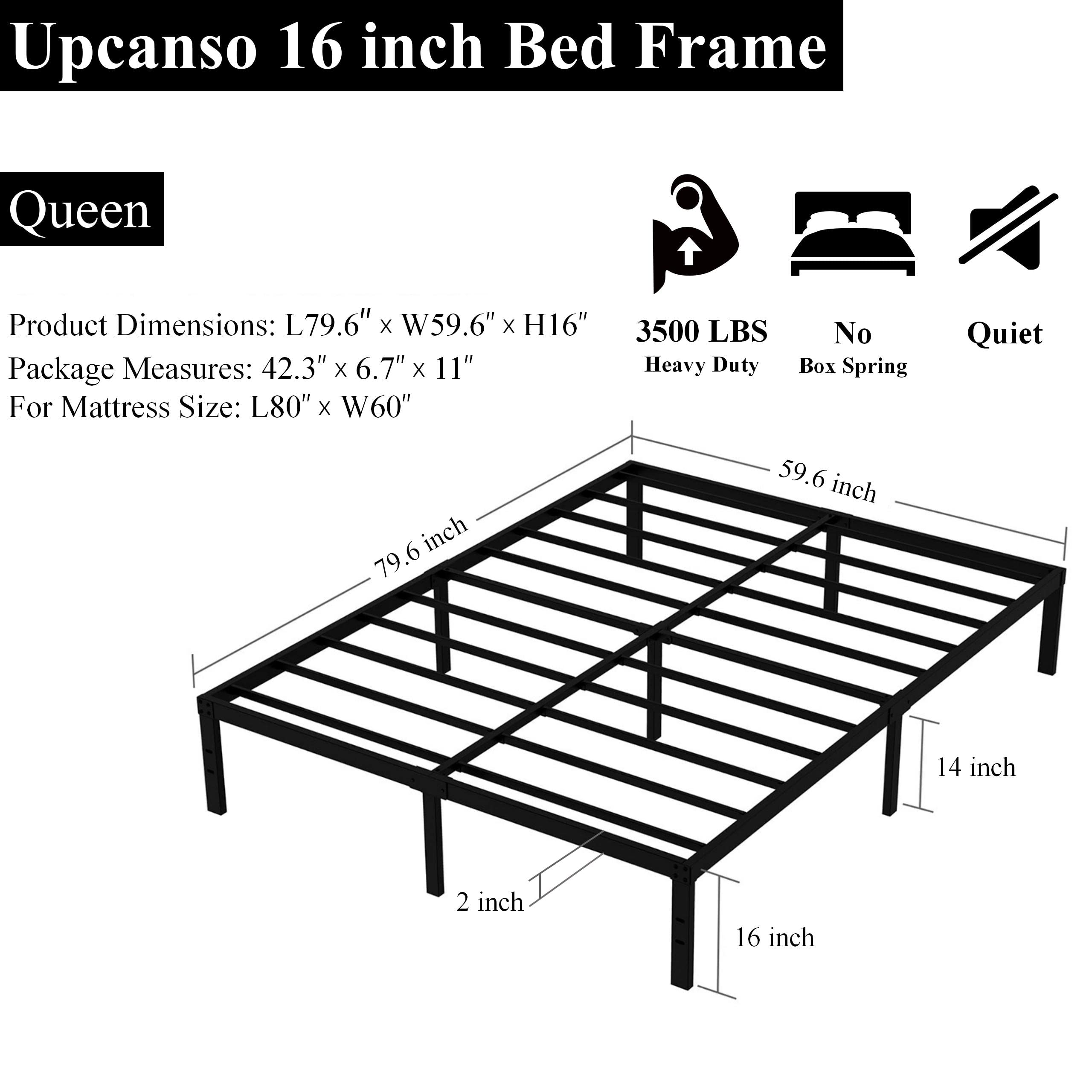 16 Inch Queen Bed Frame - No Box Spring Needed, Heavy Duty Metal Platform with 14