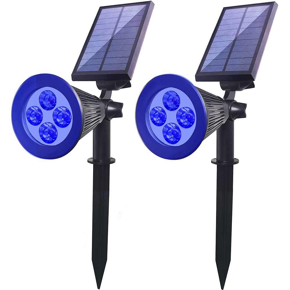 Solar Powered Outdoor Spotlights - Waterproof Adjustable 4 LED Solar Garden Lights for Landscape, Yard, Driveway & Pathway (2 Pack, Blue) | Auto On/Off, Inground Installation | Perfect for Patio Decor, Backyard Lighting & Nighttime Safety