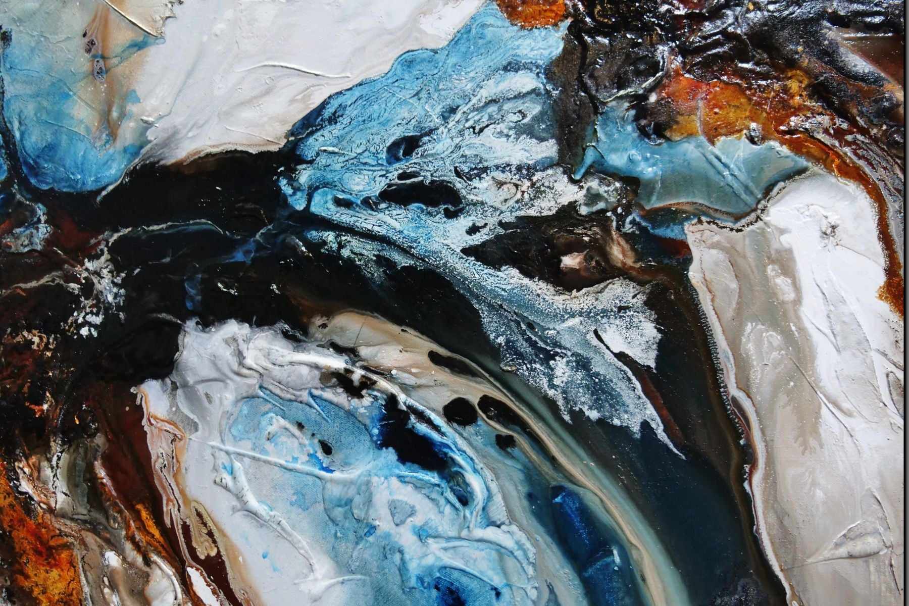 Midnight Gamma 240cm x 100cm Blue Black Brown Textured Abstract Canvas Wall Art - Modern Home Decor for Living Room, Bedroom & Office
