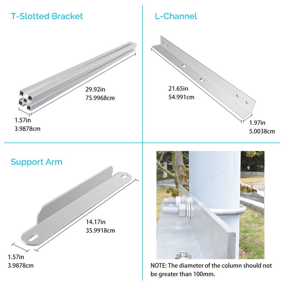 Renogy 100W Solar Panel Pole Mount Kit - Adjustable 27.4 Inch Single Side Bracket for Off-Grid Cabin, RV & Marine Use