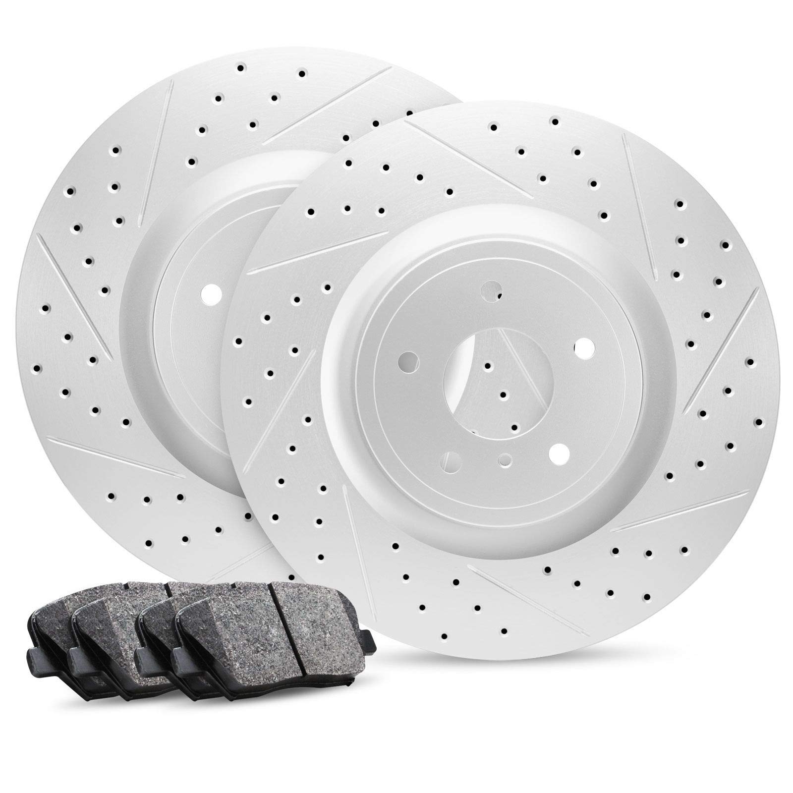 R1 Concepts Premium Rear Brake Pads and Rotors Kit - Ceramic Brake Pads & Drilled Rotors - Compatible with 2014-2020 Acura RLX - Perfect for Daily Driving, Highway Cruising & Performance Braking