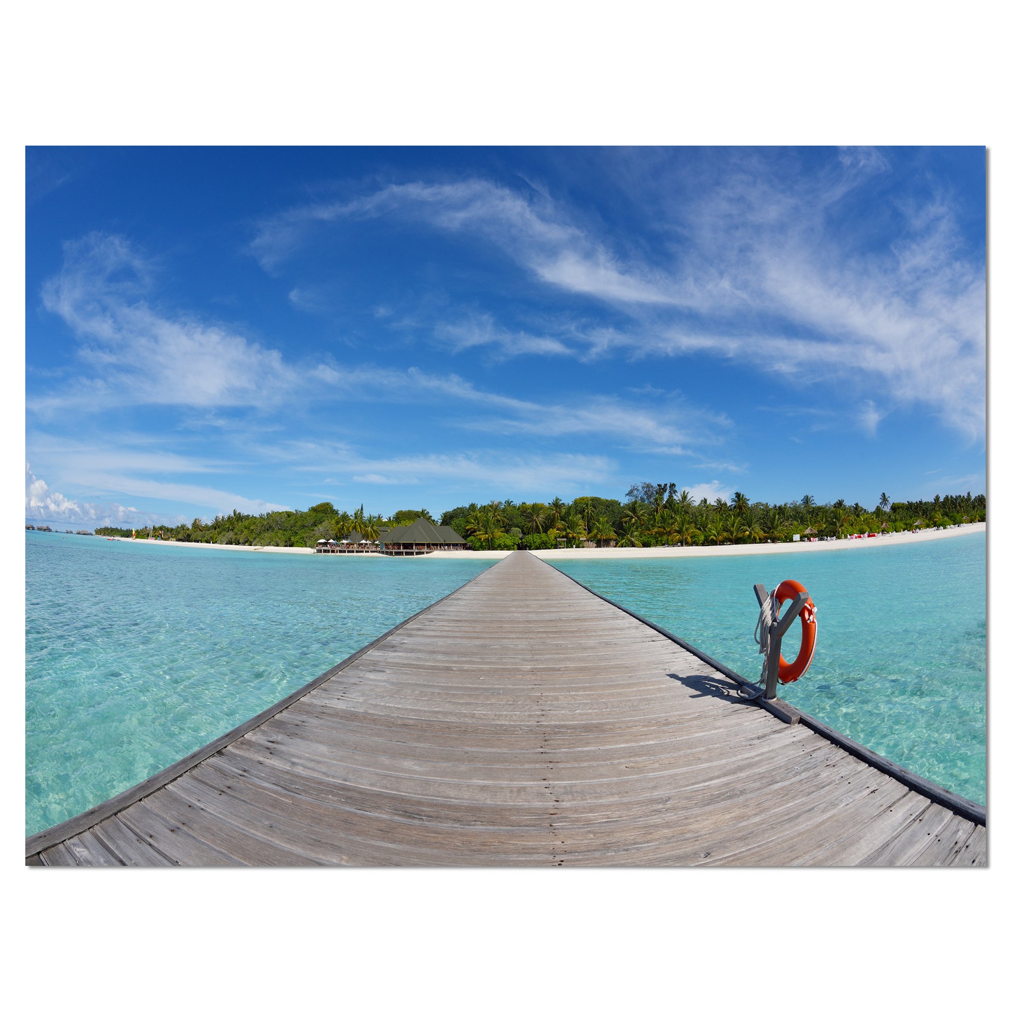 Tropical Beach Wooden Pier & Sea Bridge Canvas Wall Art - Coastal Decor for Living Room, Bedroom, or Office