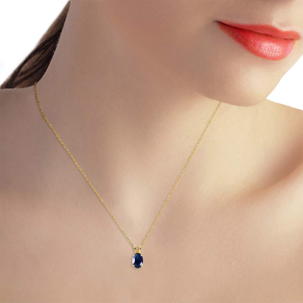 14K Solid Gold Oval Sapphire Pendant Necklace - 1 Carat Natural Blue Sapphire Gemstone Jewelry for Women, Gift for Her, Birthday, Anniversary & Special Occasions