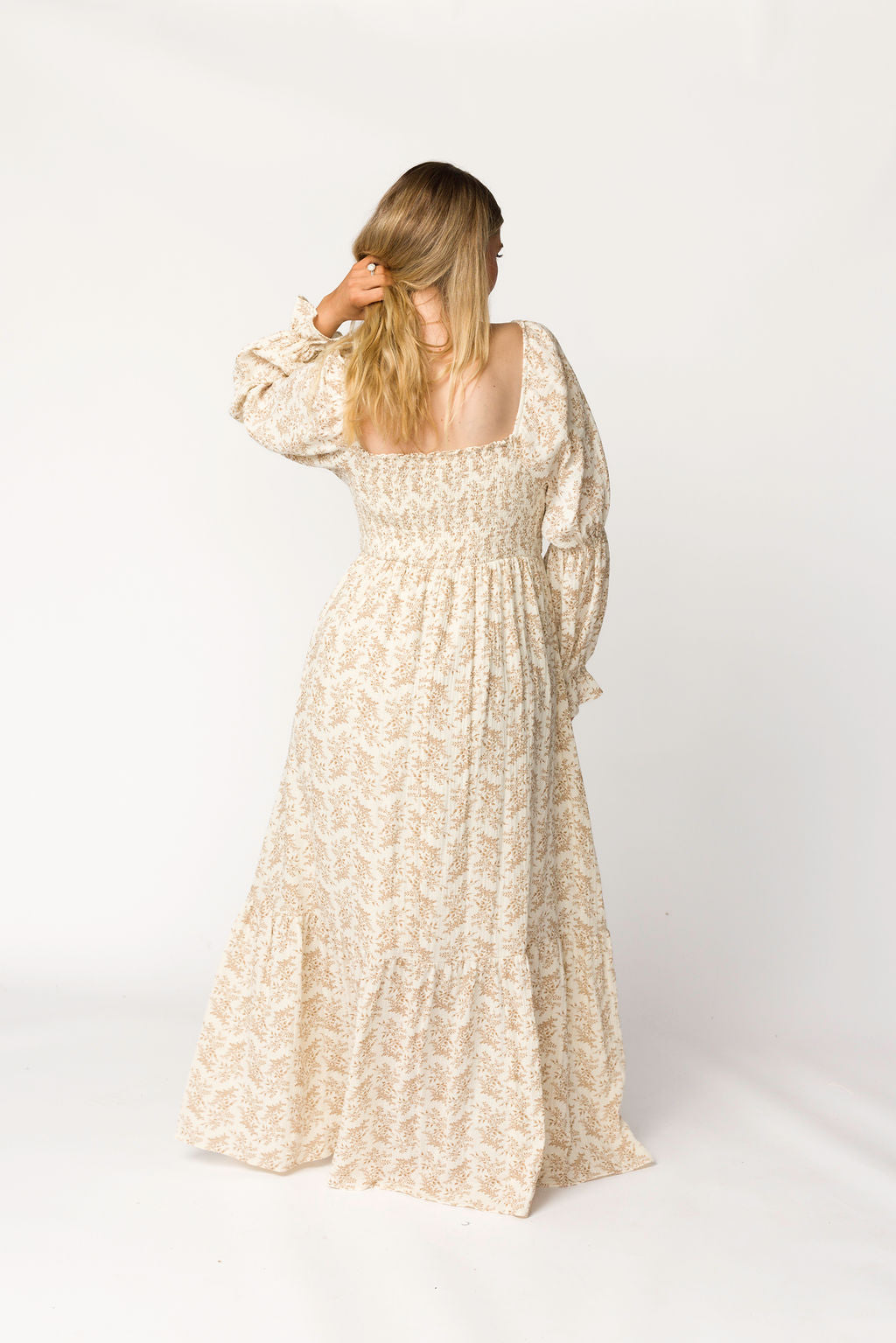 Emerson 100% Cotton Gauze Maxi Dress - Natural/Tan Floral Print, Bump Friendly Maternity Dress for Women | Boho Summer Beach Dress, Pregnancy Photoshoot, Casual Outfit