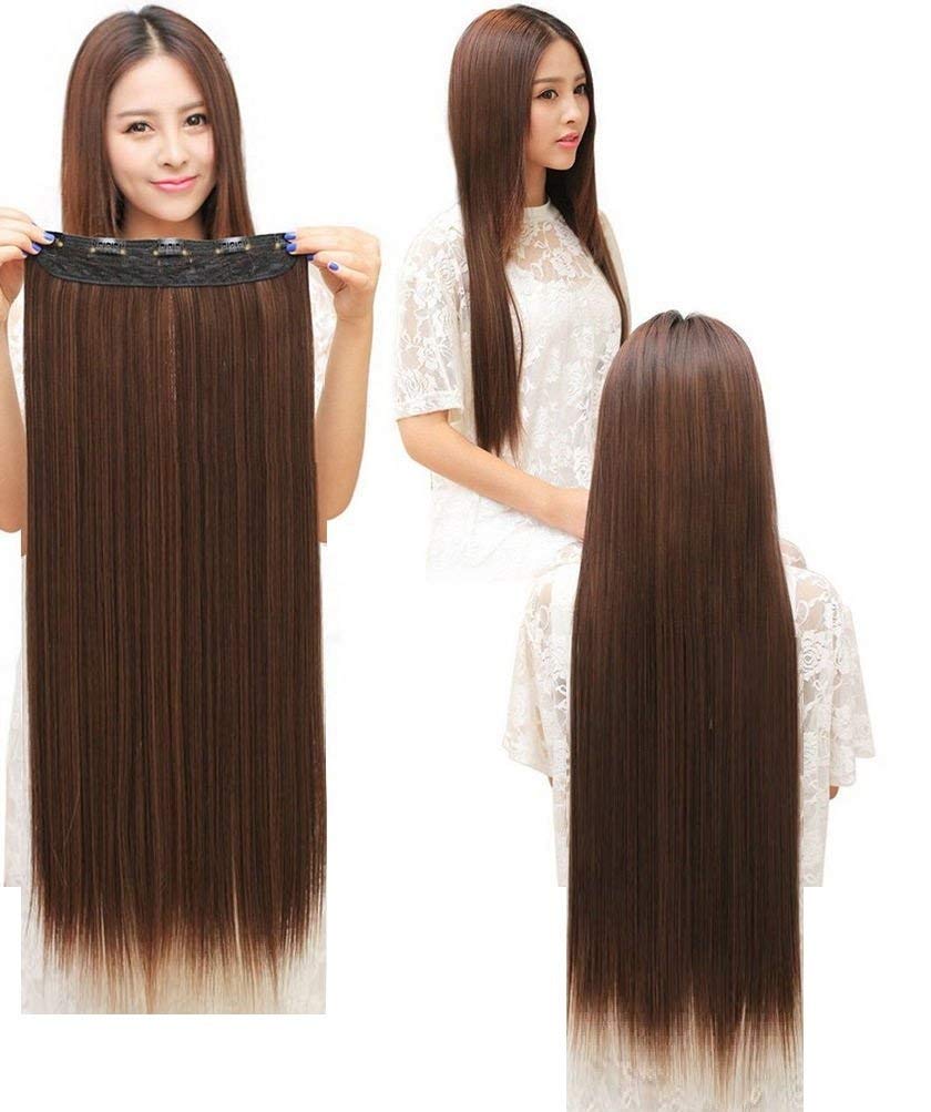 Shipaara 16-18 Inch Clip-In Straight Hair Extensions for Women - Golden Highlighted Synthetic Hair - Perfect for Parties, Weddings & Daily Styling