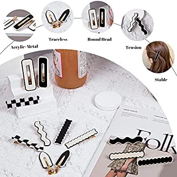ADORNISH 12 PCS No Bend Hair Clips - Fashionable Black & White Hair Barrettes for Women - Acrylic Hair Pins for Thick & Thin Hair - Perfect for Work, Parties & Everyday Styling