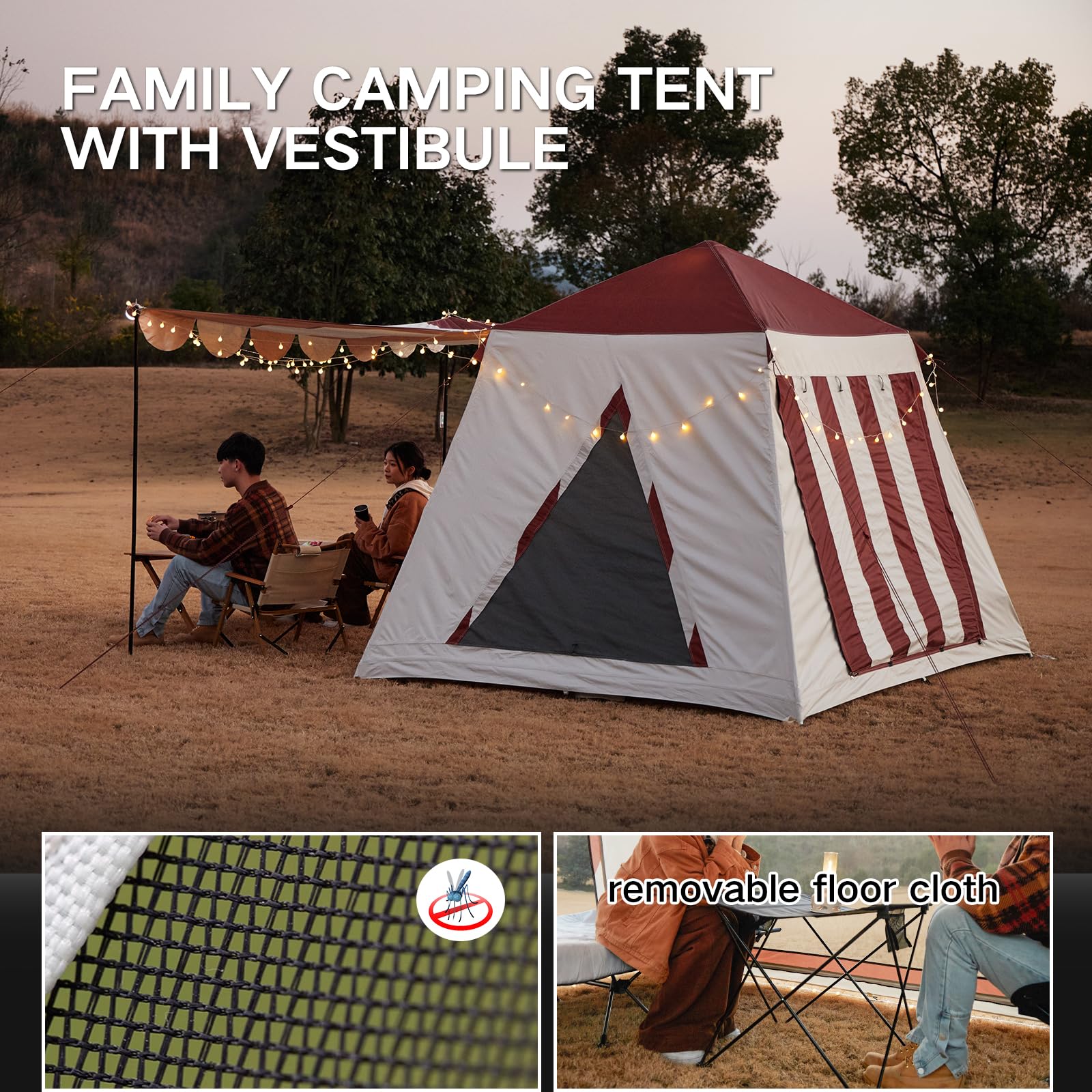 EchoSmile 4/5/6 Person Waterproof Camping Tent - Easy Setup Family Tent with Vestibule for Outdoor Adventures, Backpacking & Car Camping | Perfect for Hiking Trips, Beach Camping & Music Festivals