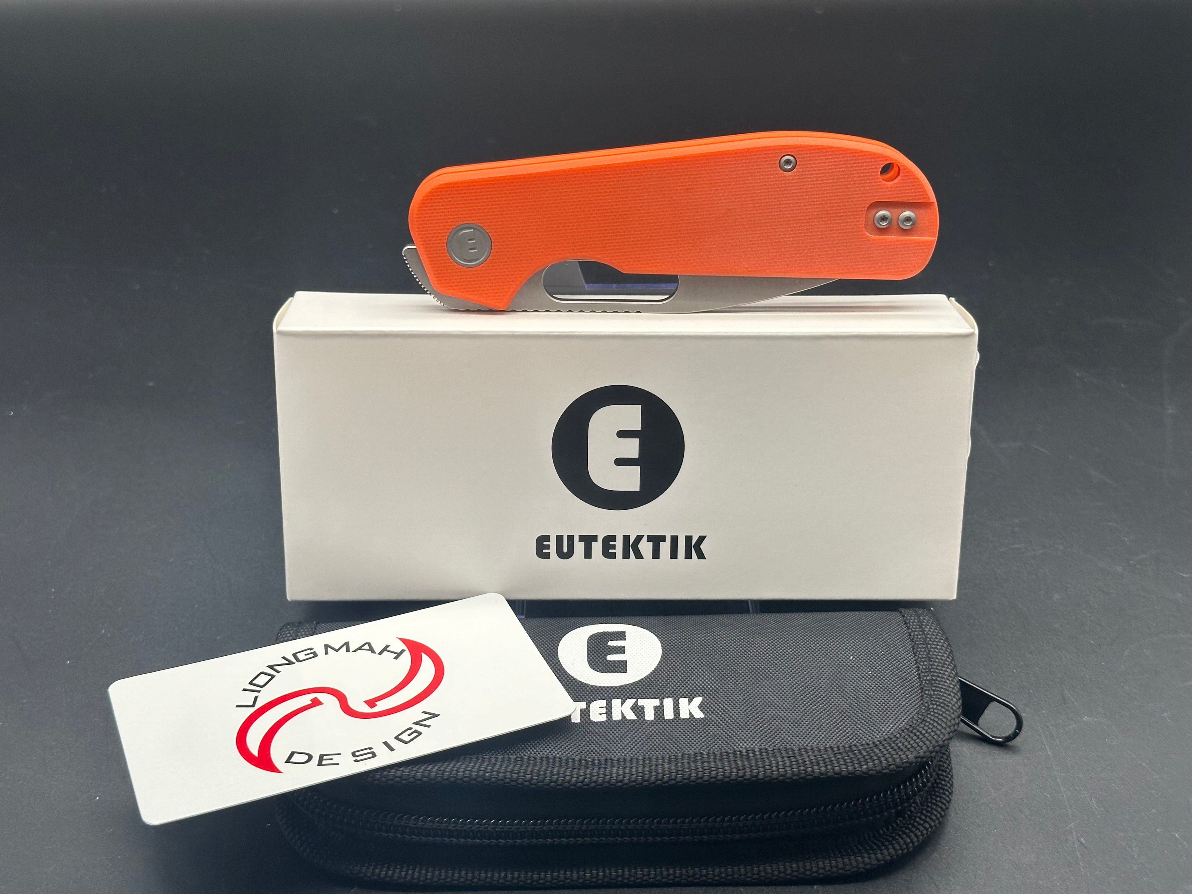 Eutektik EFD Orange Stonewashed Pocket Knife with LTK Koozie, Patch & Sticker Set - Perfect for Camping, Hiking and Outdoor Adventures