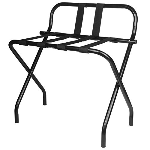 Black Metal Folding Luggage Rack with Guard - Space-Saving Suitcase Stand for Guest Rooms & Hotels - Durable Portable Suitcase Holder for Travelers & Hospitality Use