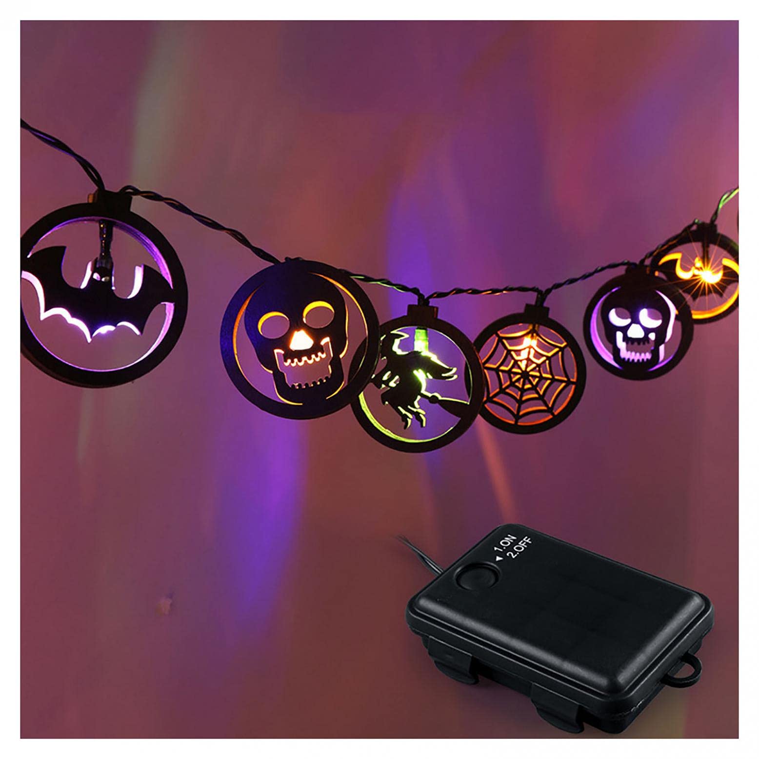 YUNAIYI 20 LED Halloween String Lights - 2.5M Battery Powered Bat & Skull Decor for Outdoor Garden, Yard, Party - Colorful Atmosphere Lighting for Halloween Night Decorations (Perfect for Home, Backyard, and Halloween Party Decor)