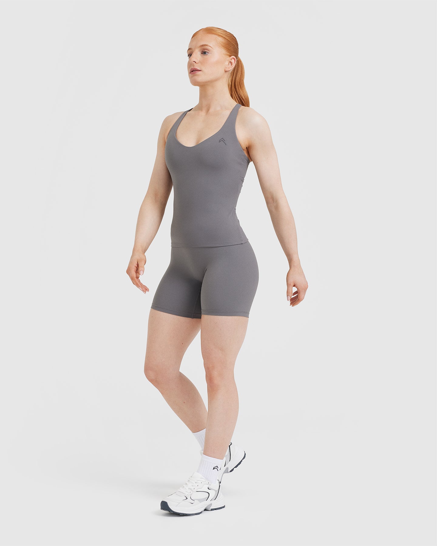 Unified V Neck Cross Back Vest for Women - Soft Stretchy Ash Grey Workout Top for Yoga, Gym & Running