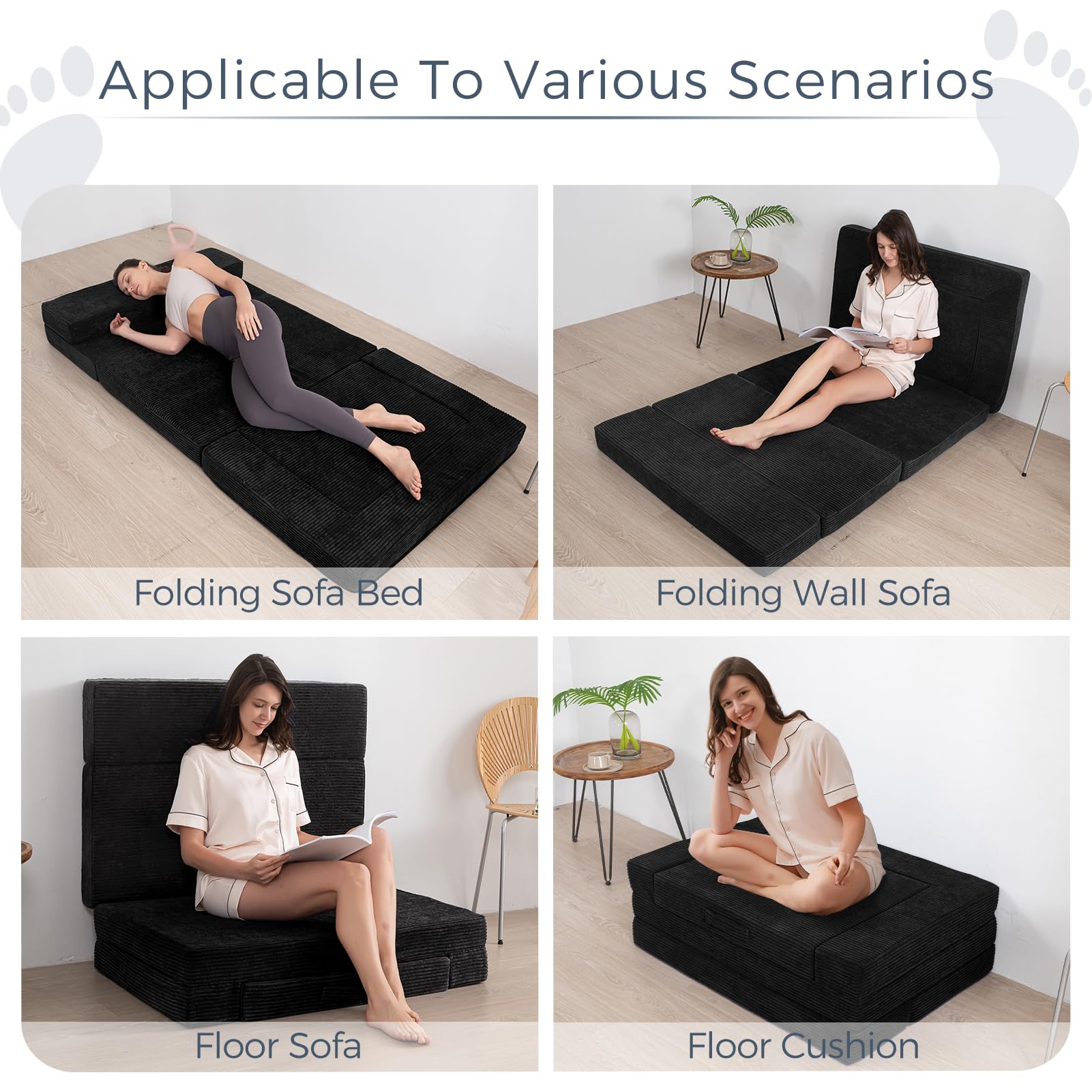 MAXYOYO Multifunctional Folding Sofa Bed - Convertible Sleeper Sofa & Floor Futon Mattress for Small Spaces, Guest Room & Apartment - Portable & Space-Saving Design - Perfect for Living Room, Dorm & Overnight Guests - Black
