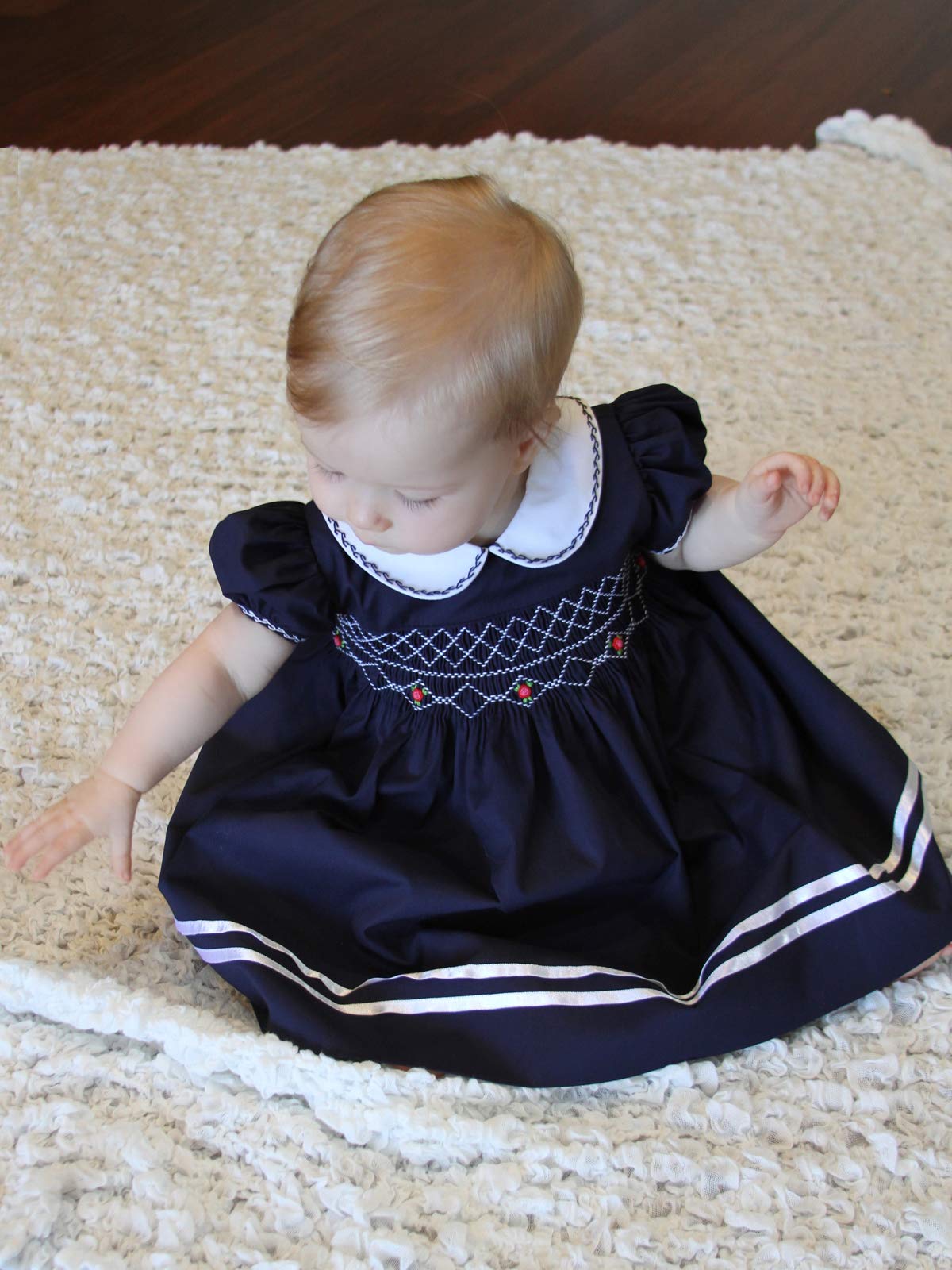 Hand Smocked Baby Girls Special Occasion Dress - Elegant Birthday Party & Heirloom Portrait Outfit for Infants | Perfect for Christenings, First Birthdays & Family Photos