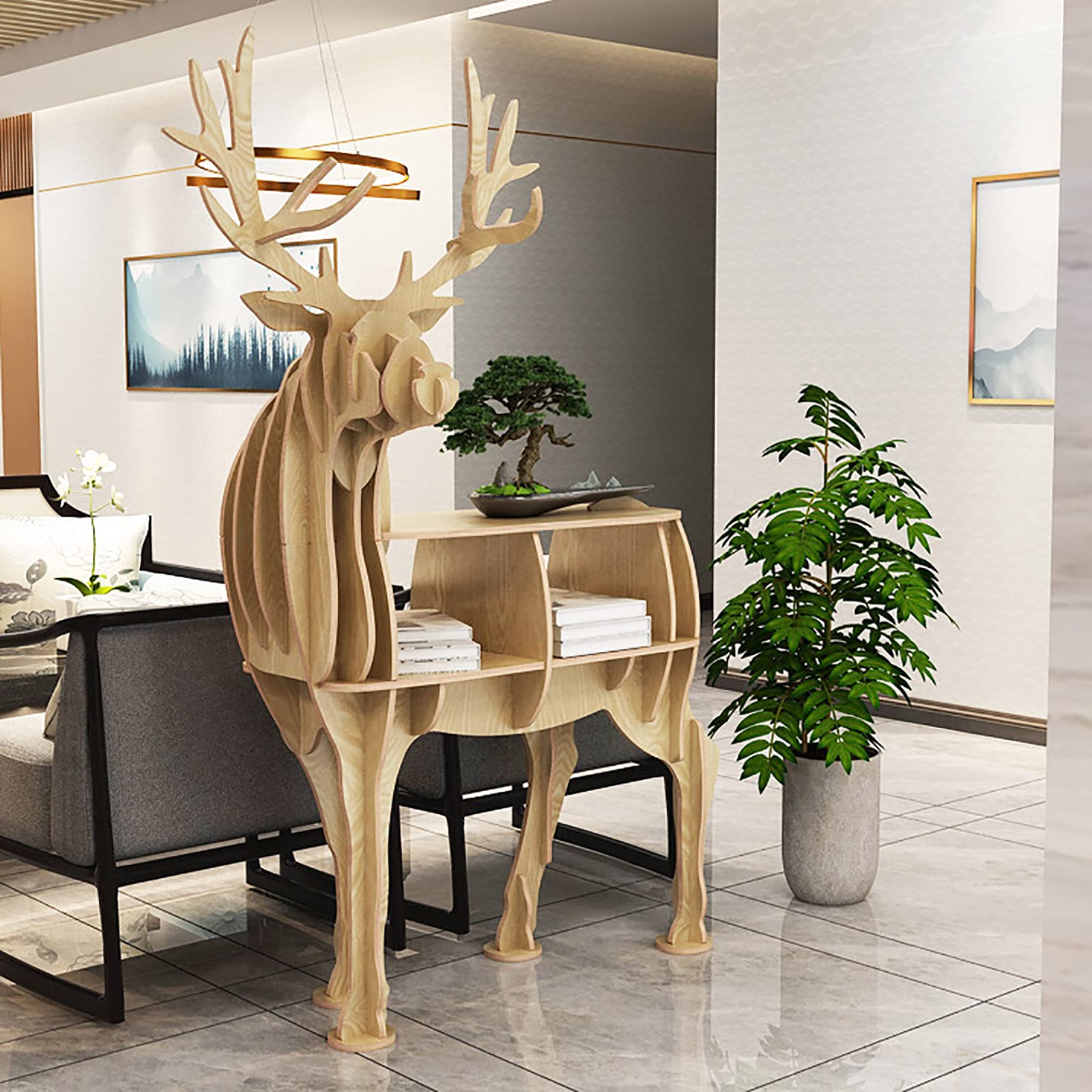 Colorful Wooden Kids Bookshelf - Cartoon Deer Shaped Bookcase for Toddlers & Children, Study Stable Book Storage Rack (46x85cm/18x33inch) - Perfect for Nursery, Playroom & Bedroom Organization