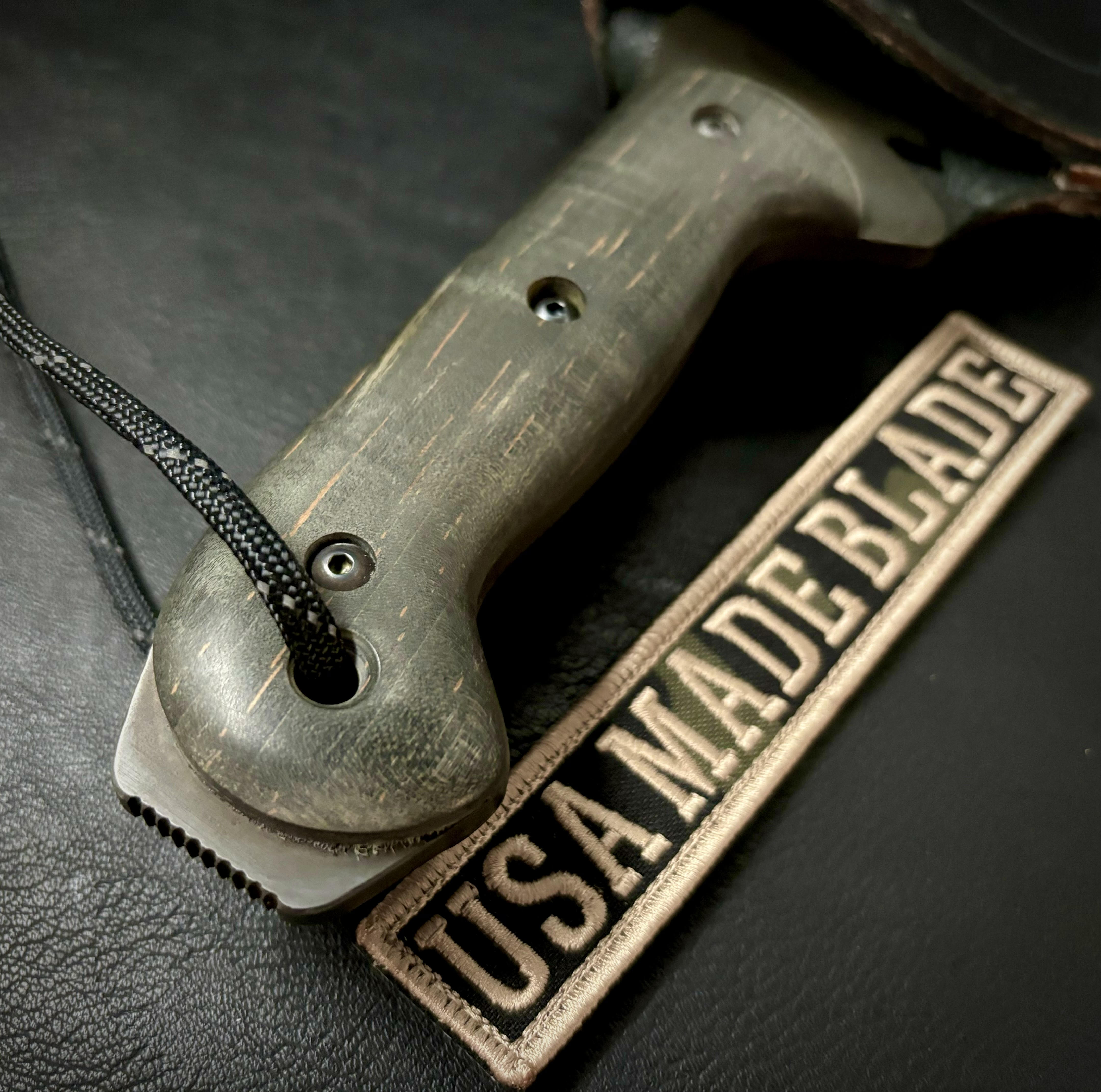 T.M. Hunt Full Custom M18 #596 Knife - Black Cut Maple Handle & Leather Sheath | Hunting, Camping, Outdoor Survival Gear