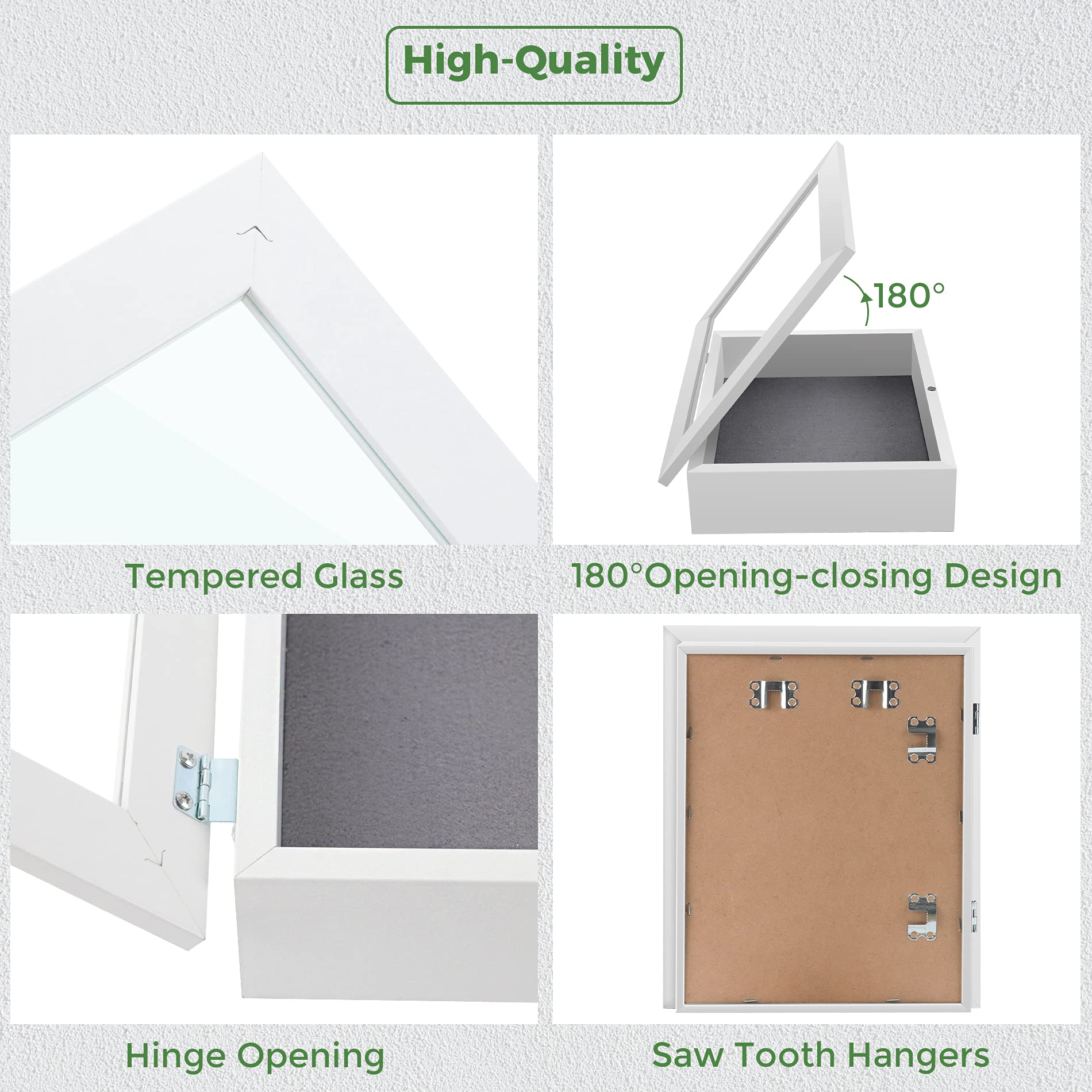 Frametory 8.5x11 Shadow Box Frame - Front Opening Display Case with 2 Inch Depth - Wall Mount & Tabletop Memory Keepsake Box - Includes 6 Pins (White) - Perfect for Wedding Photos, Graduation Memorabilia, and Sports Trophy Displays