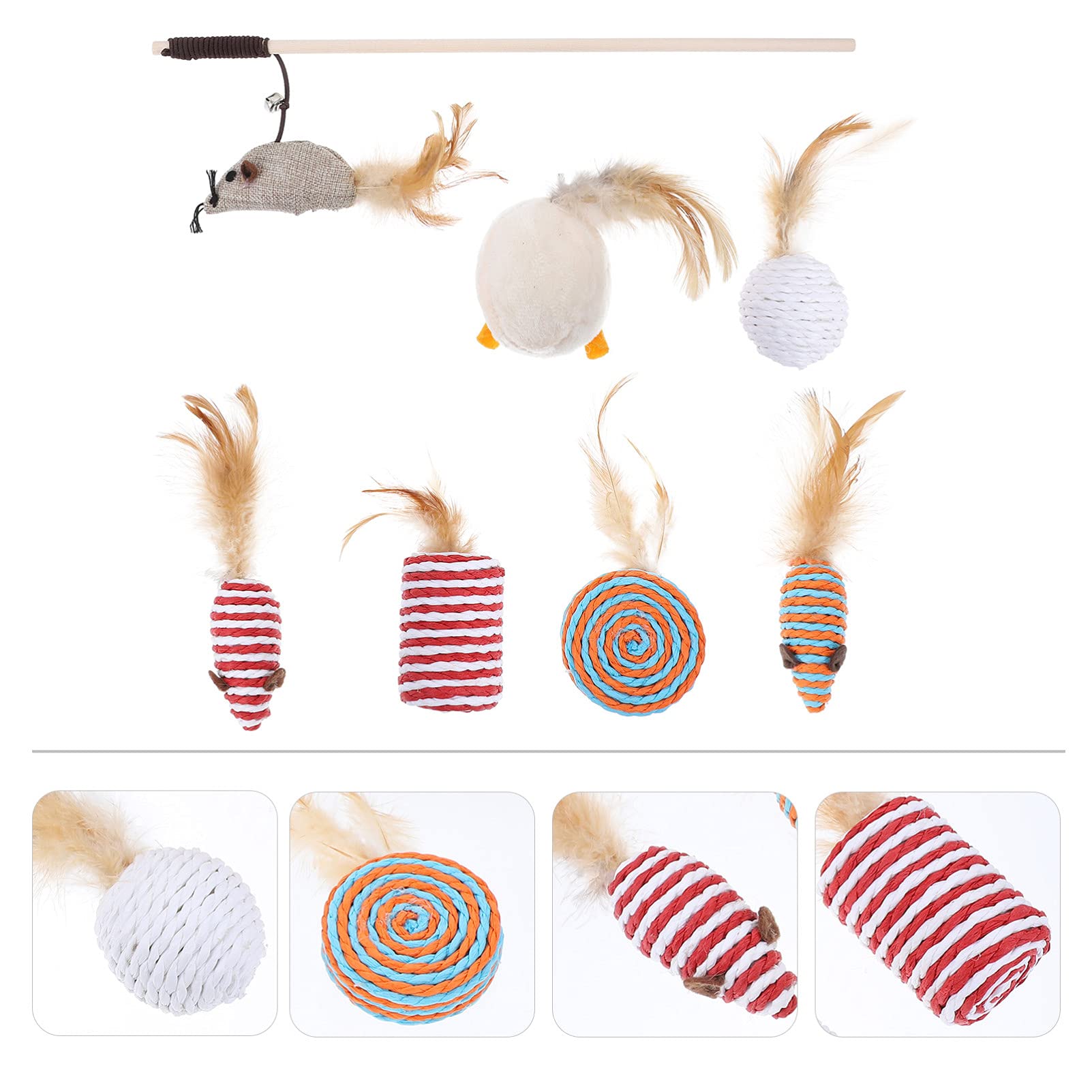 Balacoo Cat Teaser Wand Toy Set - Interactive Kitten Toys with Natural Chew Rope for Indoor Play & Exercise - Perfect for Bonding & Active Playtime with Your Cat