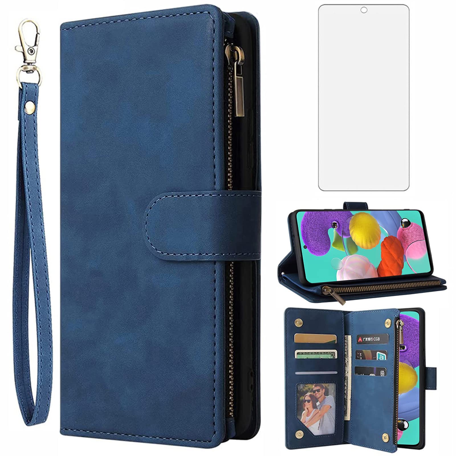 **ASUWISH Samsung Galaxy A51 4G Wallet Case with Tempered Glass Screen Protector – Leather Flip Cover & Card Holder – Compatible with Galaxy A51, A515F, M40S (Blue) – Perfect for Work, Travel & Daily Use**