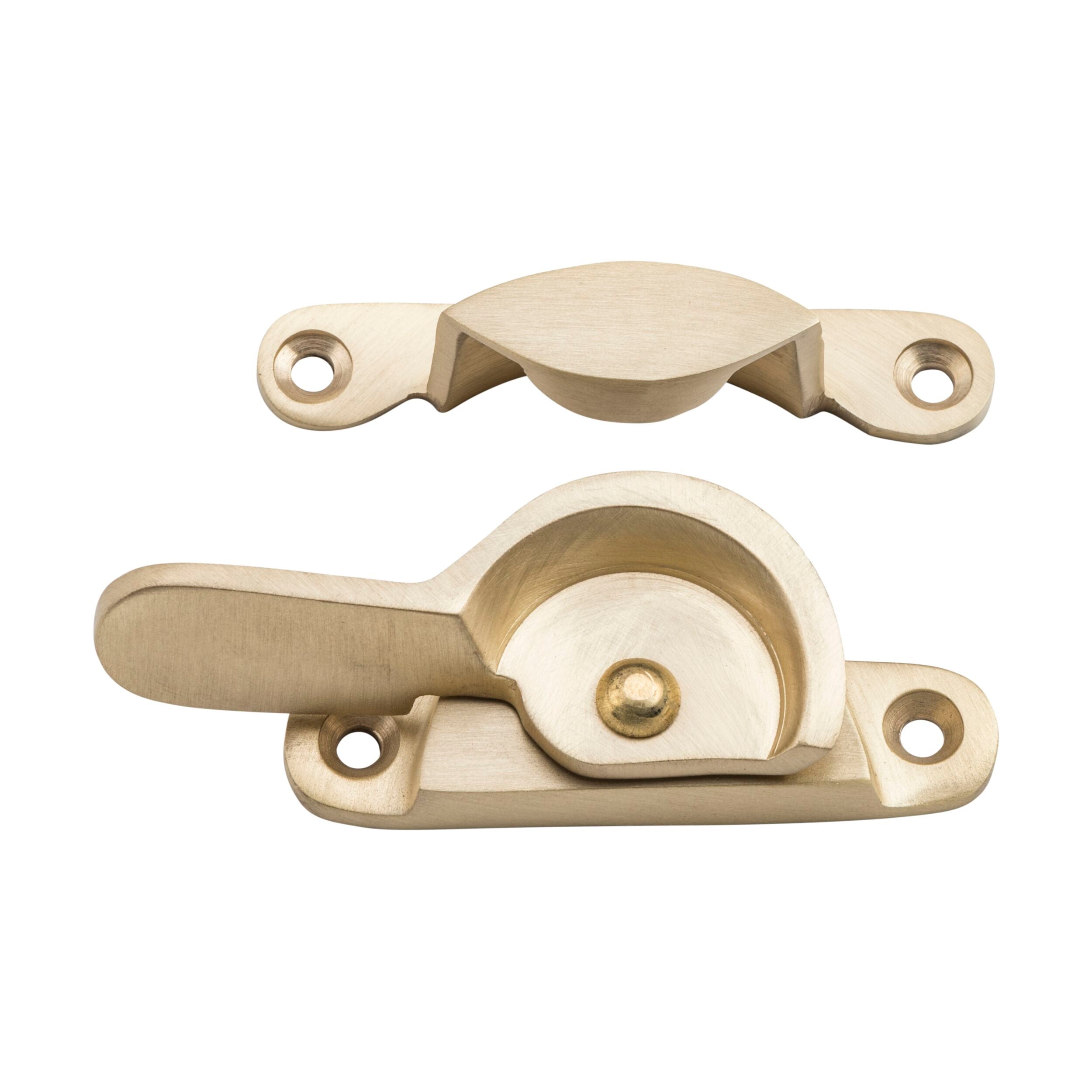 6668 Narrow Satin Brass Sash Fastener - 69mm x 17mm (L x W) - Vintage Window Hardware for Home Restoration & DIY Projects