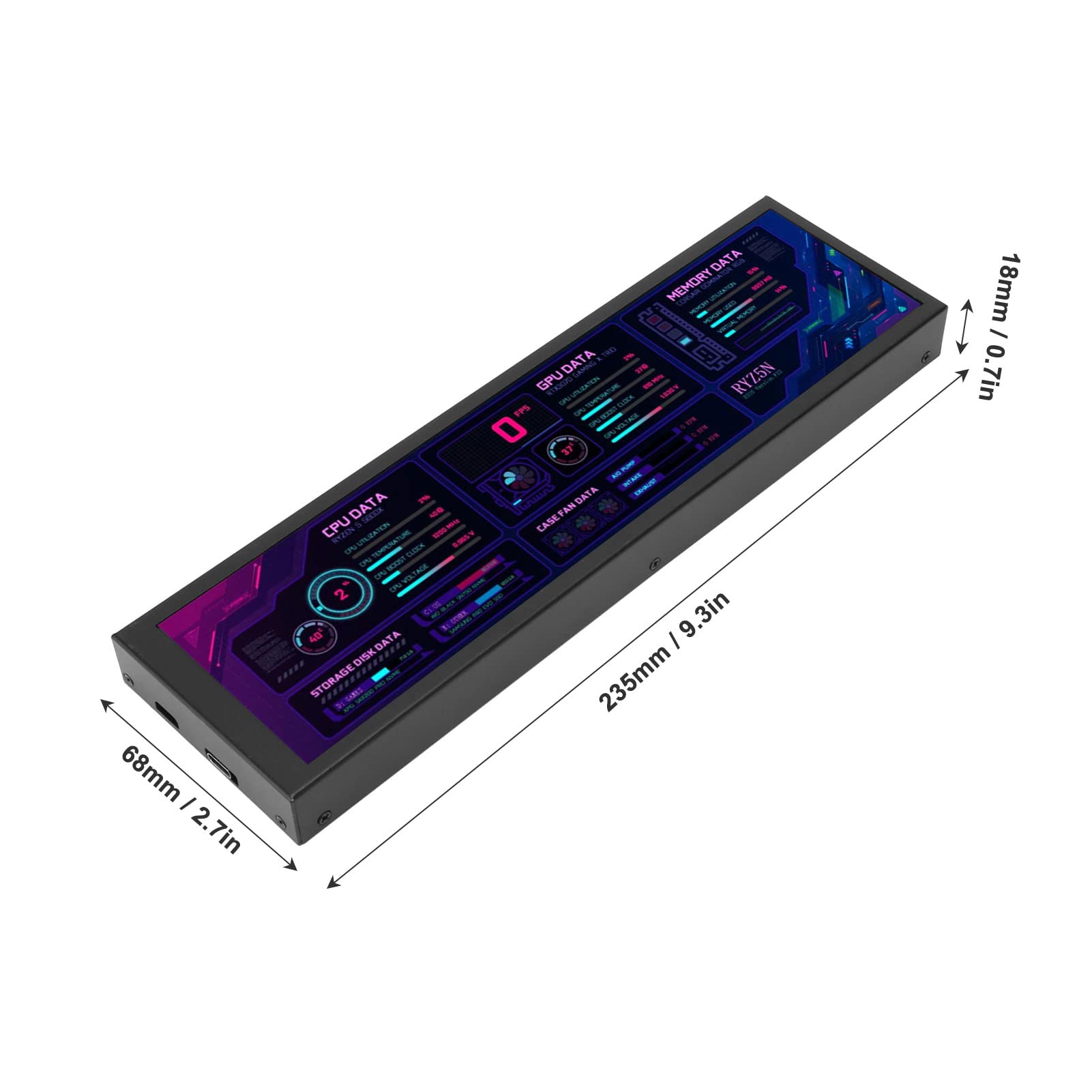8.8 Inch USB C Mini PC Temperature Monitor - AIDA64 CPU GPU SSD Data Display Sensor Panel for Desktop Gaming Computers | Real-Time Performance Tracking for Gamers & Streamers (Black)