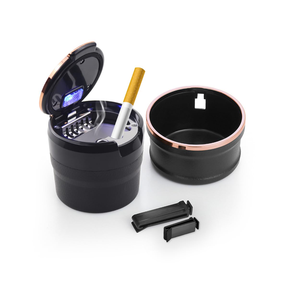 Premium Car Ashtray with Lid & LED Light - Detachable Auto Cup Holder Ashtray for Vehicles - Universal Car Accessories for Home, Office & Travel - Rose Gold (Perfect for Smokers On-The-Go & Road Trips)
