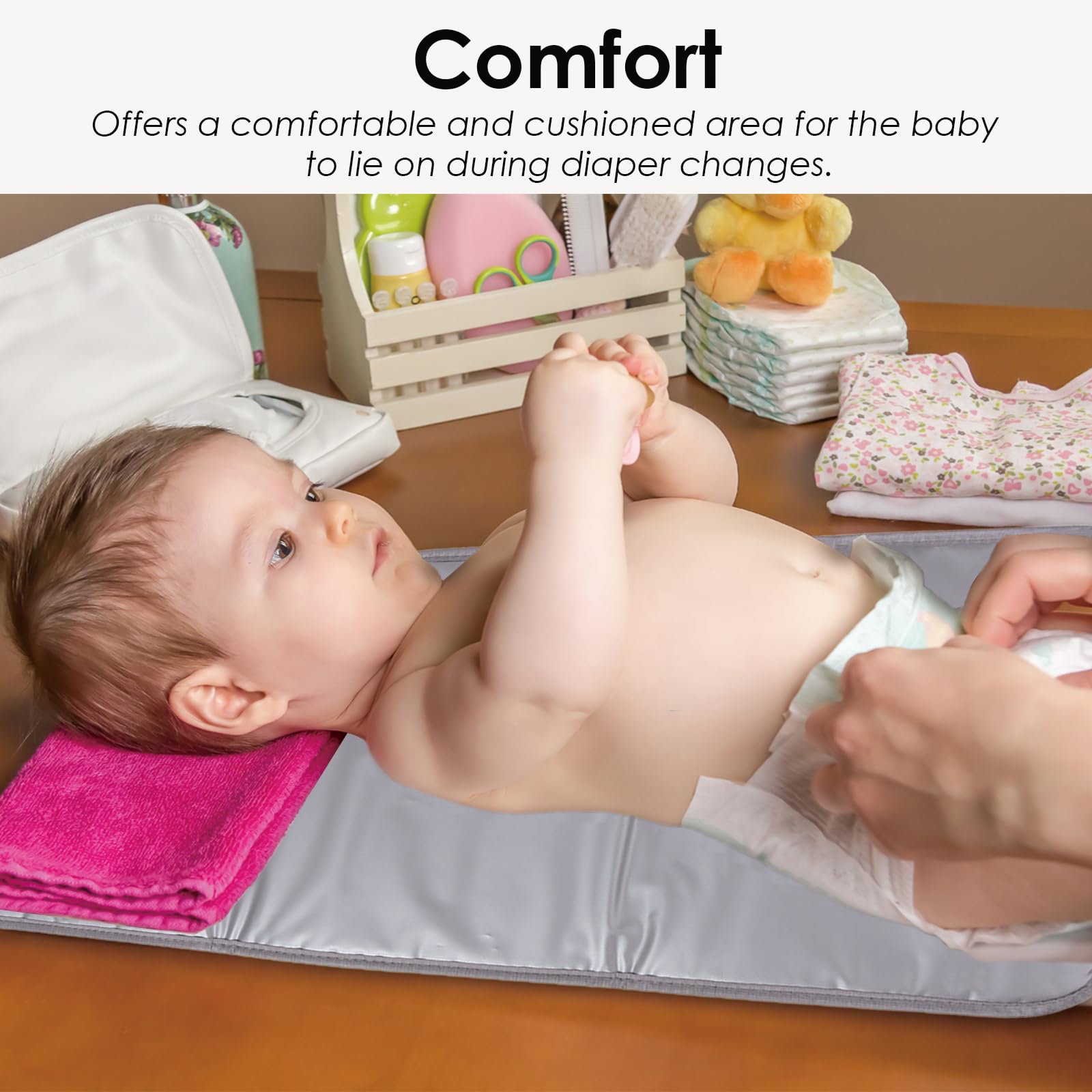 Portable Waterproof Baby Changing Pad for Newborns 0-12 Months - Foldable Travel Diaper Changing Mat with Liner | Essential Nursery & On-the-Go Diaper Changing Solution for Home, Car & Travel