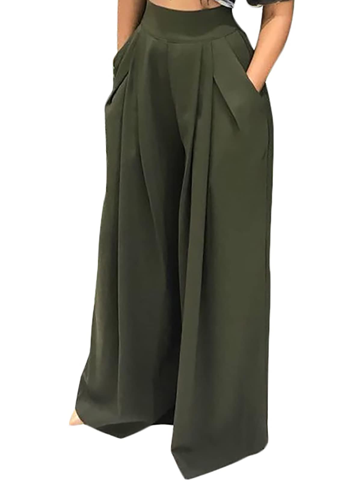 LKOUS Women's High Waist Wide Leg Palazzo Pants - 2024 Casual Solid Color Work Pants for Office, Travel & Everyday Wear