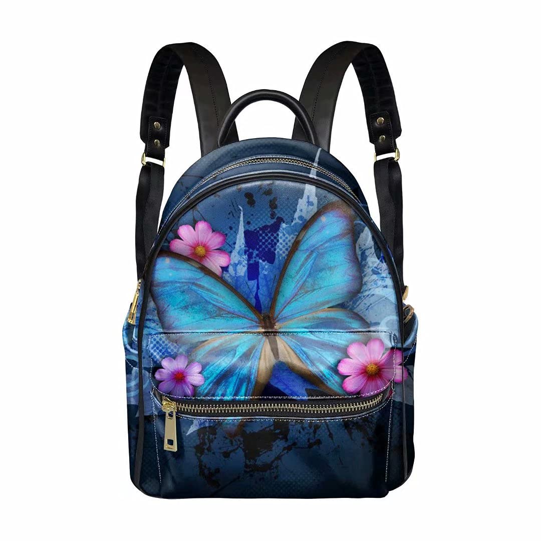 GOSTONG Women's PU Leather Backpack Purse with Flower Butterfly Print, Zipper Closure, Travel Shoulder Bag - Perfect for Daily Use, Work, School & Gift Giving