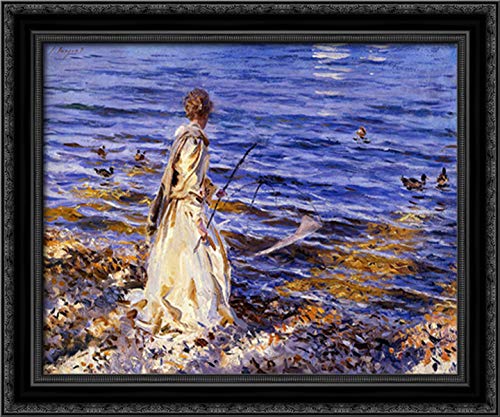 John Singer Sargent Girl Fishing 24x20 Black Ornate Wood Framed Canvas Art - Perfect for Living Room, Bedroom, or Office Wall Decor