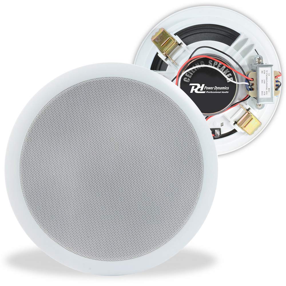 Power Dynamics CSPB6 Ceiling Speaker Set - 6x 6.5 Inch 100V Line Ceiling Speakers for Background Music & PA System - Ideal for Shops, Gyms, Schools, Cafés & Commercial Spaces - White ABS Finish