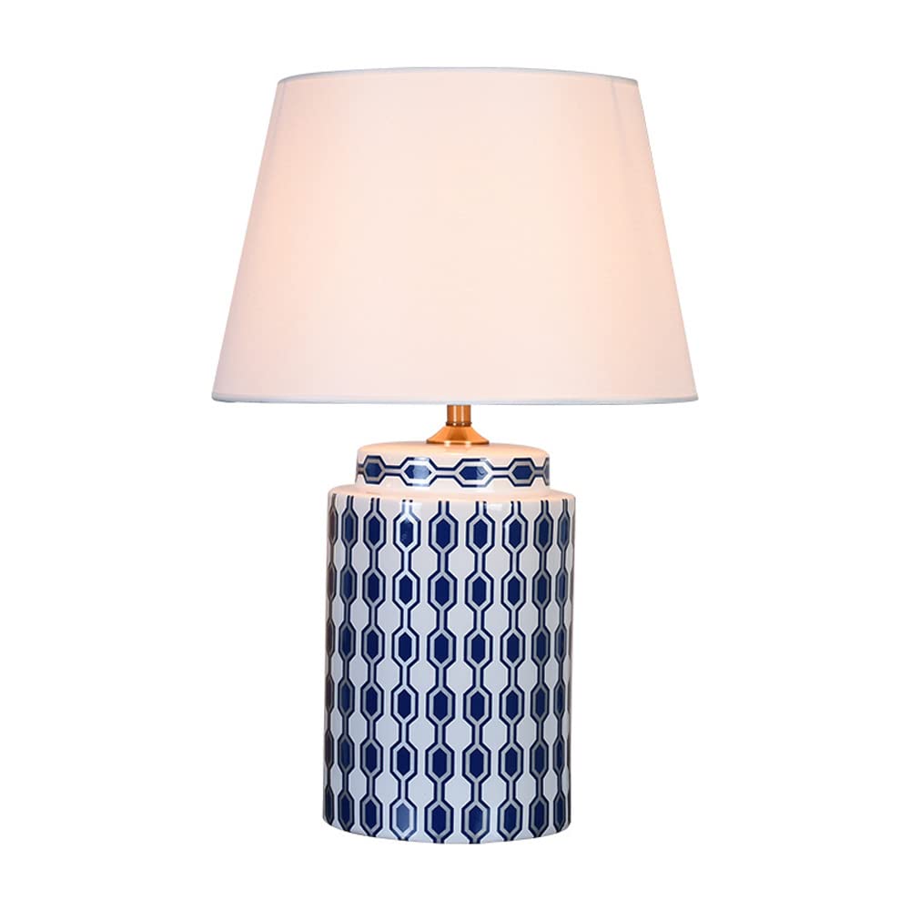 Chinese Style Ceramic Table Lamp - Modern Simple Glazed Bedside Lamp with Matching Shade for Bedroom Decor | Large Hand-Painted Ceramic Lighting for Home, Office & Reading Nook