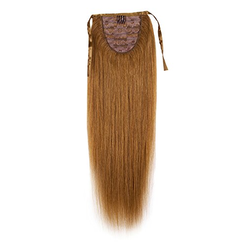 Remeehi 26 Inches Silky Straight High Ponytail Clip-in Human Hair Extensions - 80g Indian Remy Hair #30 Light Auburn for Everyday Styling & Special Occasions